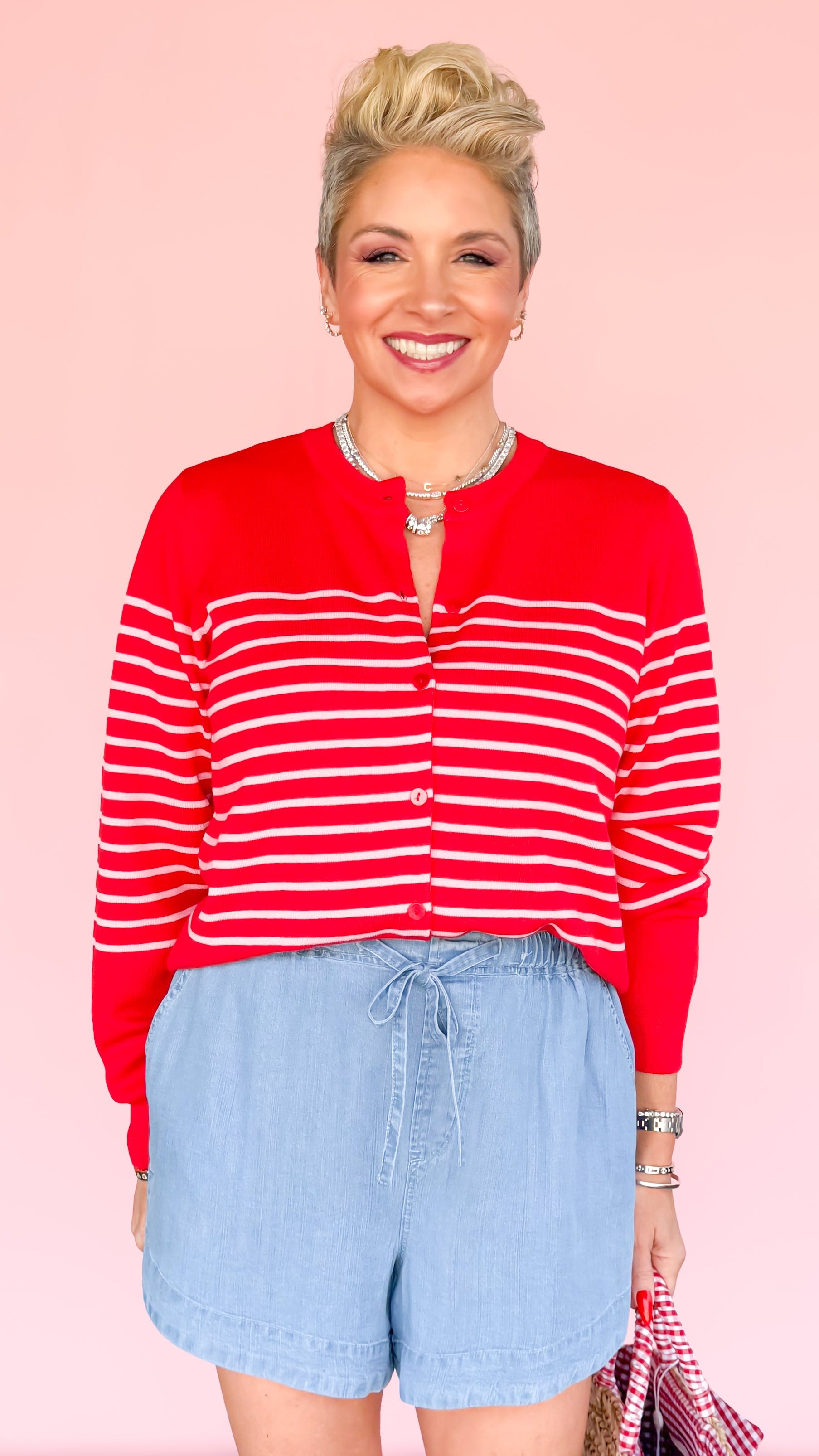 Sara Striped Cardigan/Red - The BLVD
