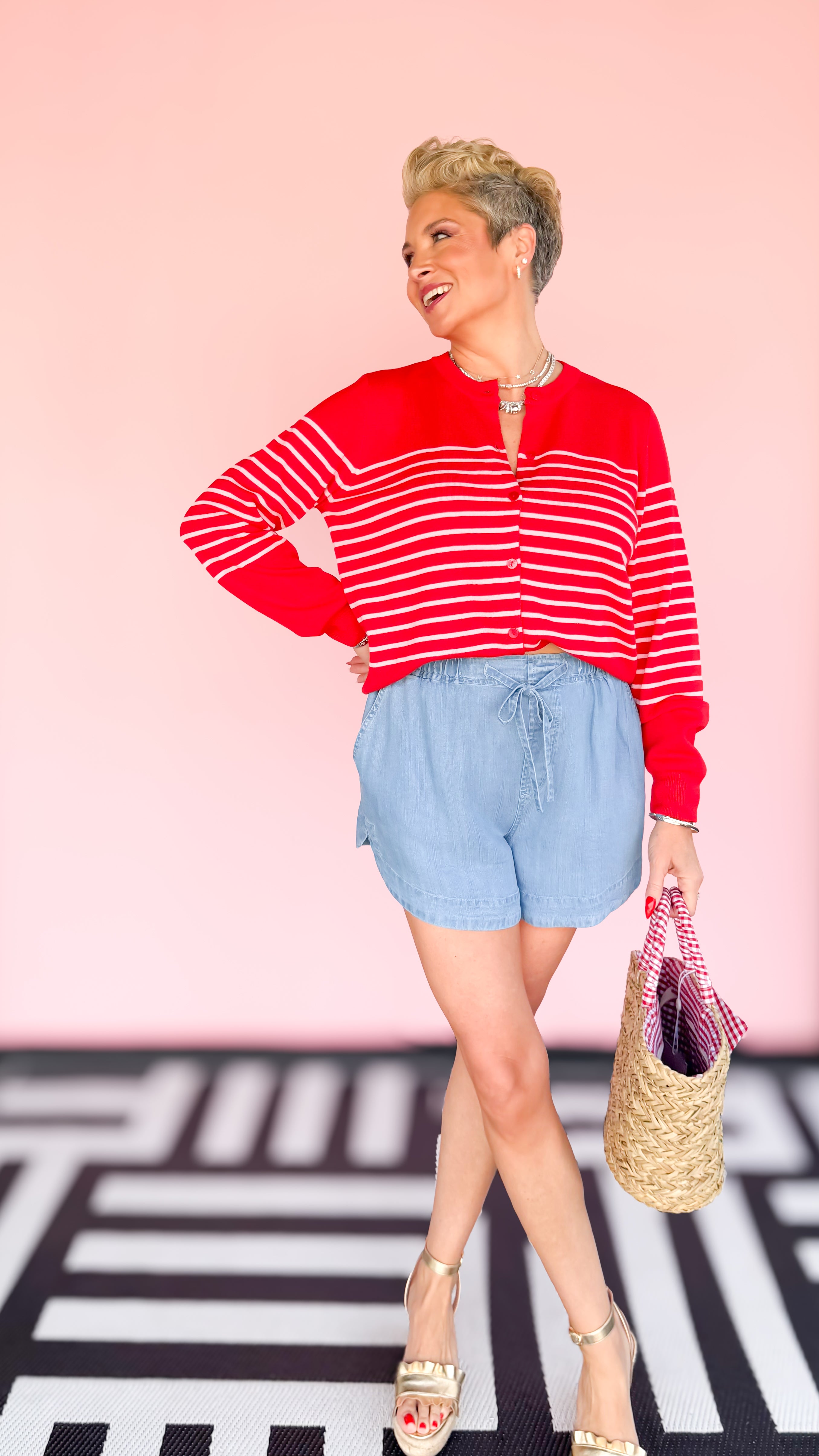 Sara Striped Cardigan/Red - The BLVD