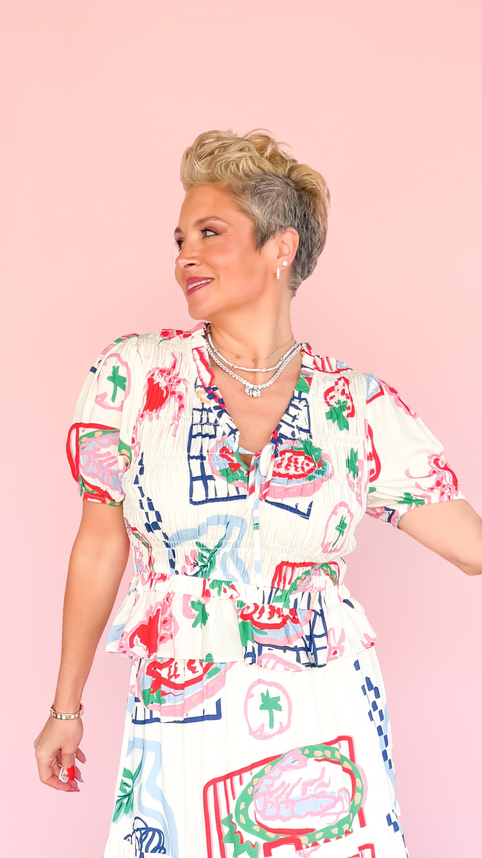 Painted Peplum Top with Puff Sleeves - The BLVD