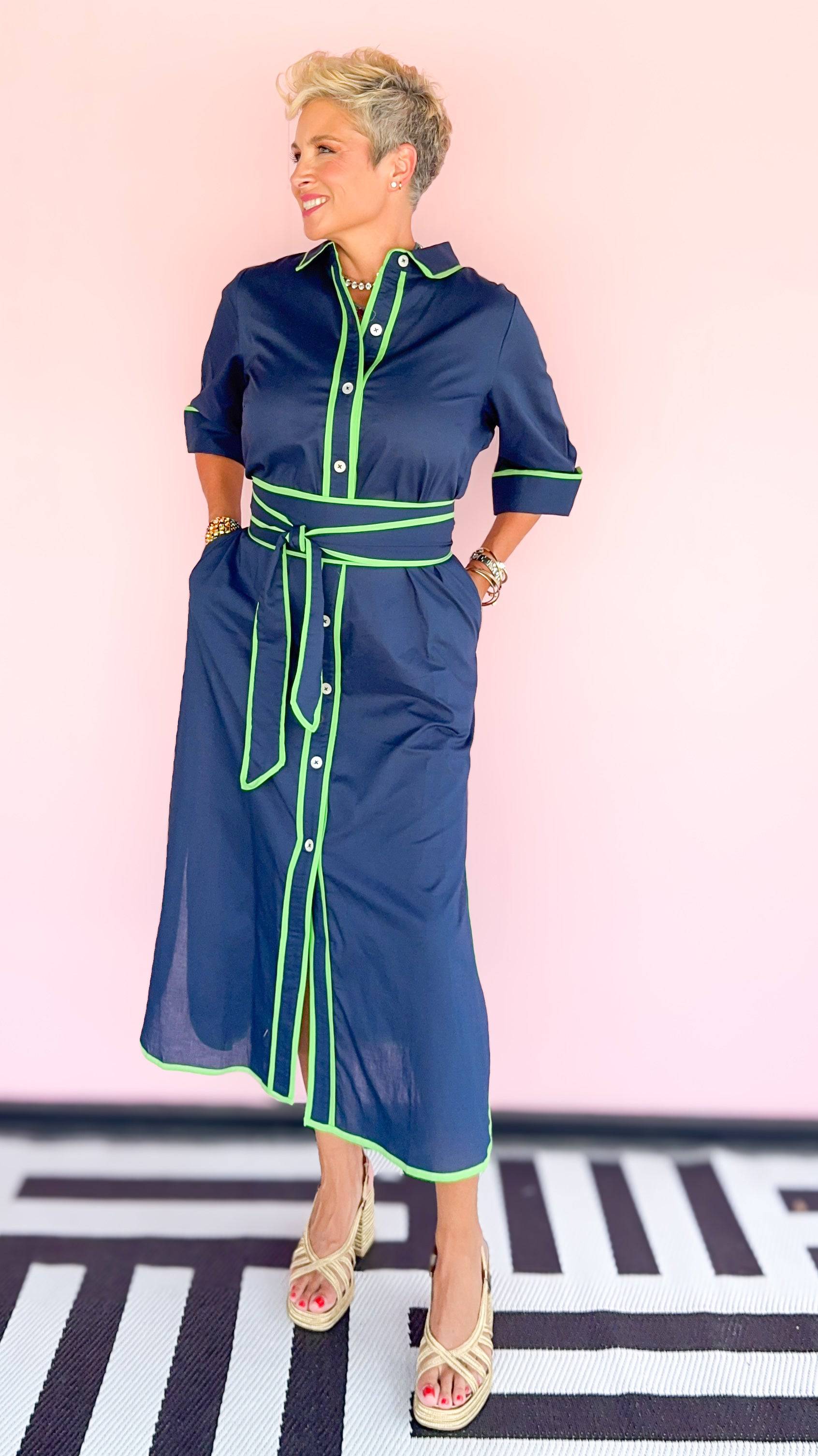 Shirt Tails Long Dress/Navy&Green - The BLVD