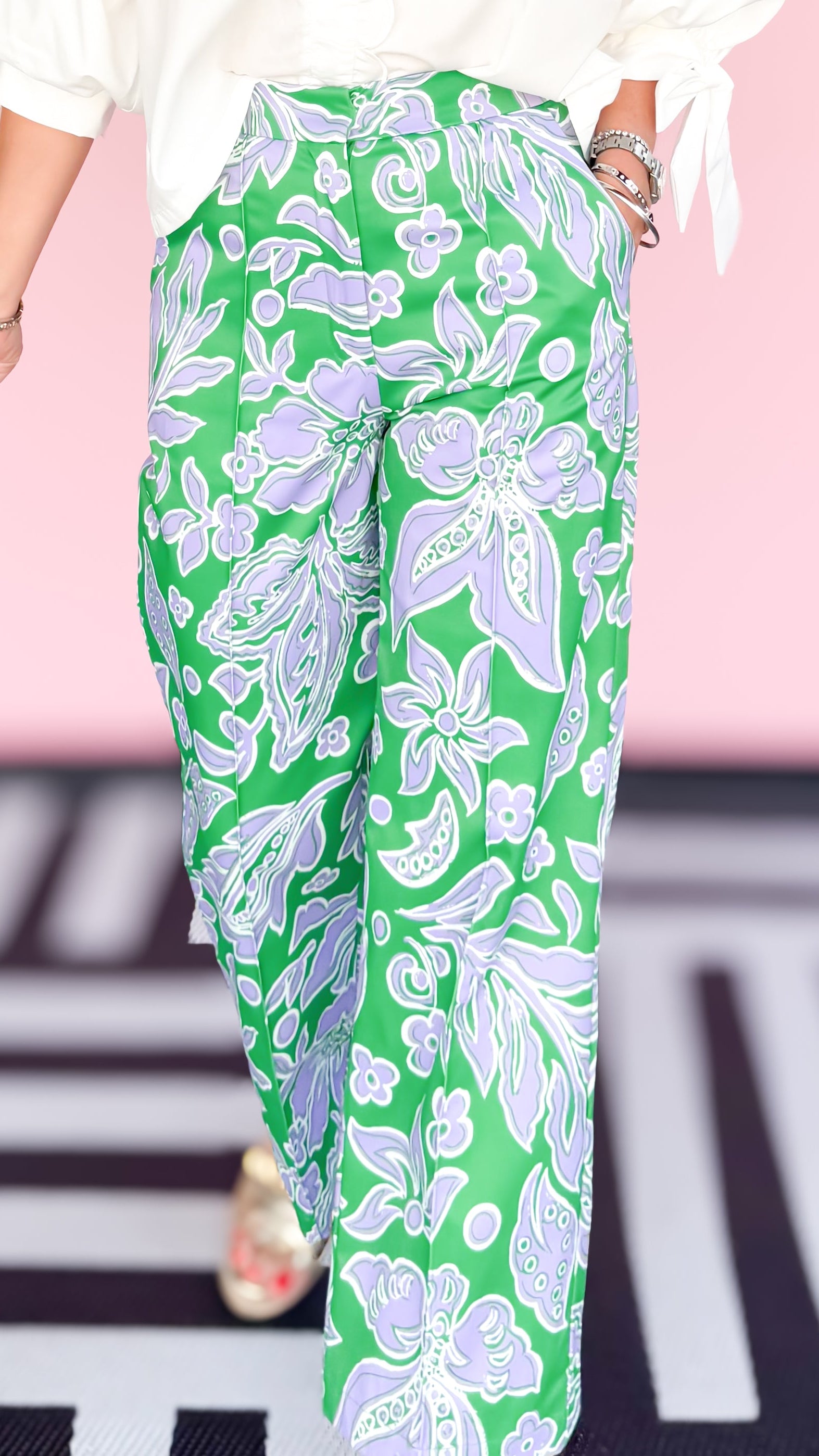 FLORAL Front Stitch Ankle Pant/Green - The BLVD