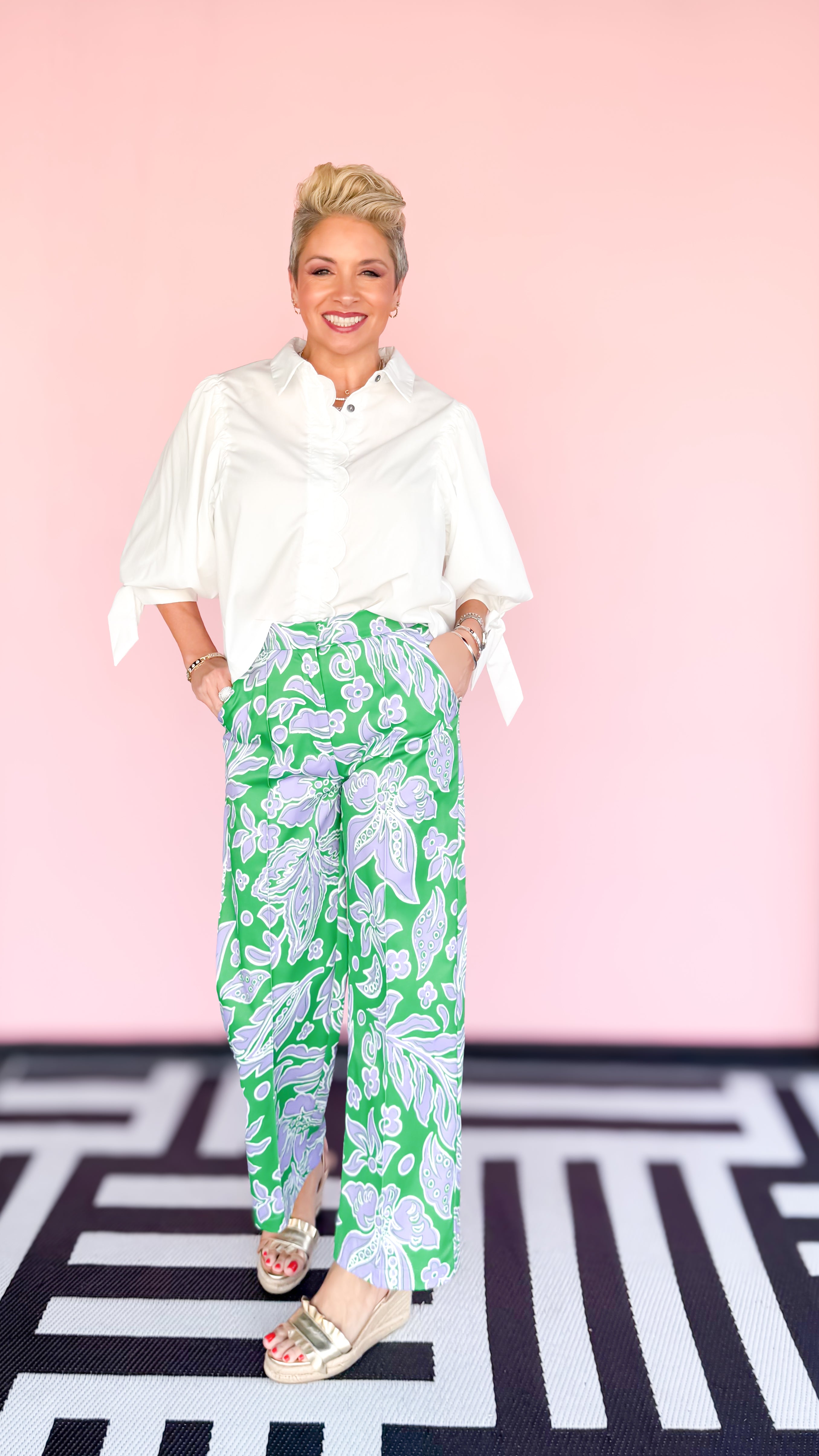 FLORAL Front Stitch Ankle Pant/Green - The BLVD