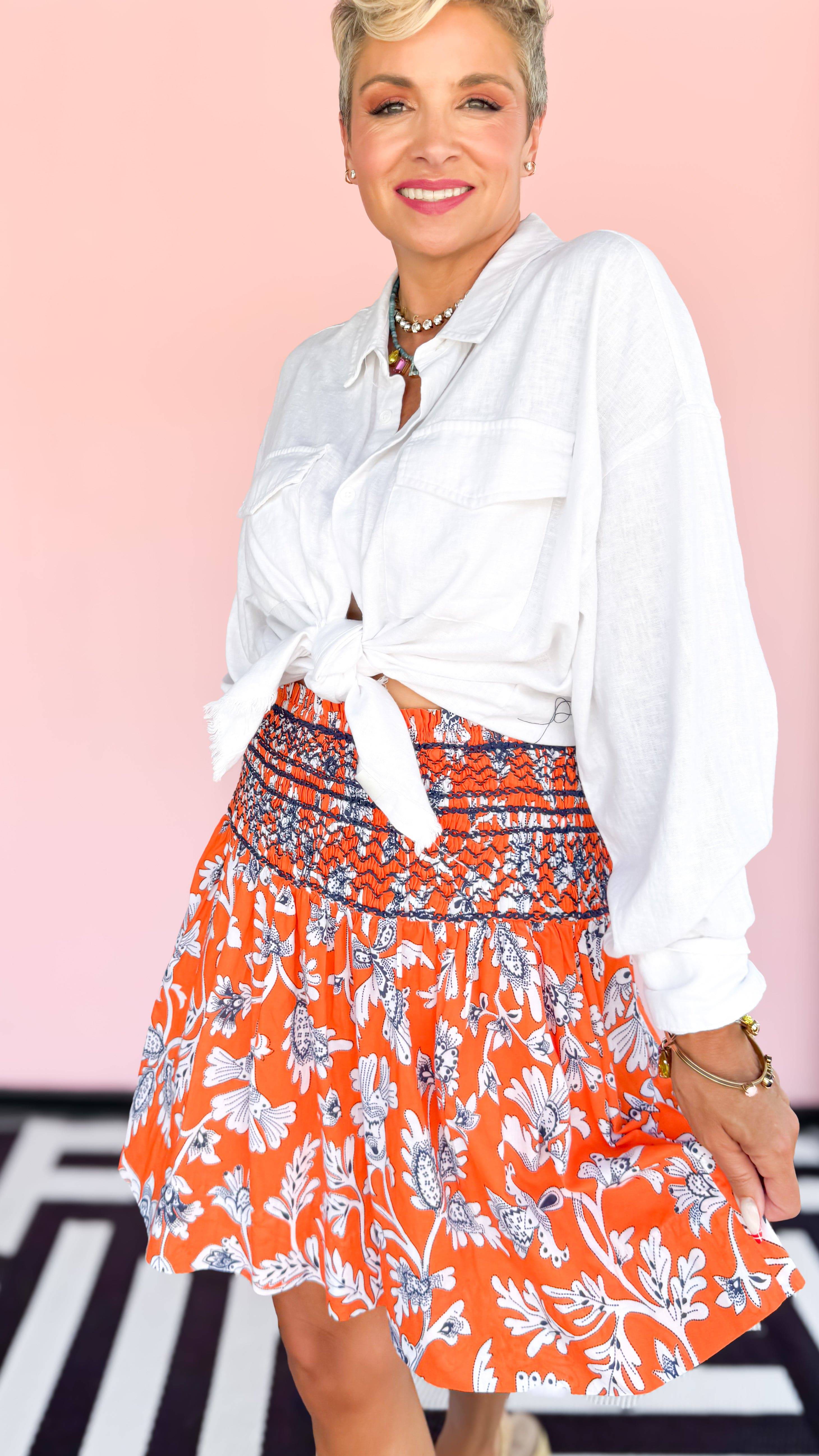 Smocked Mini Skirt/Orange - The BLVD