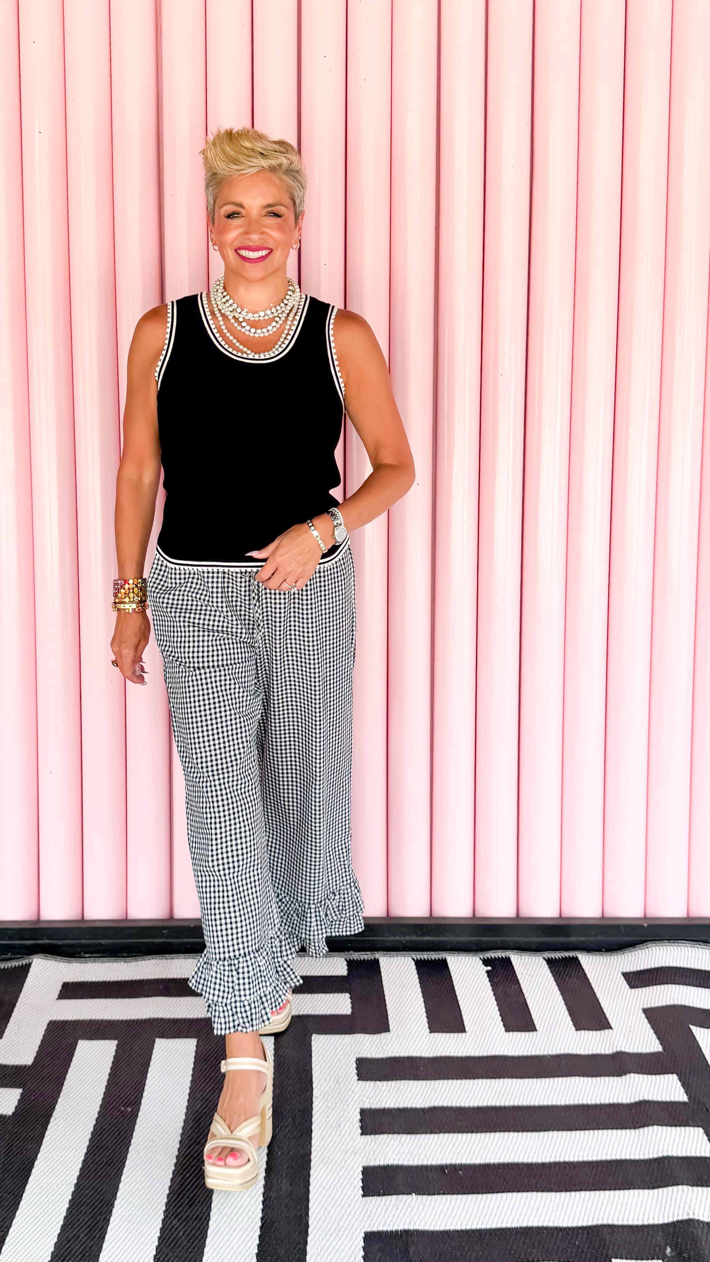 Gingham Ruffled Cropped Pants