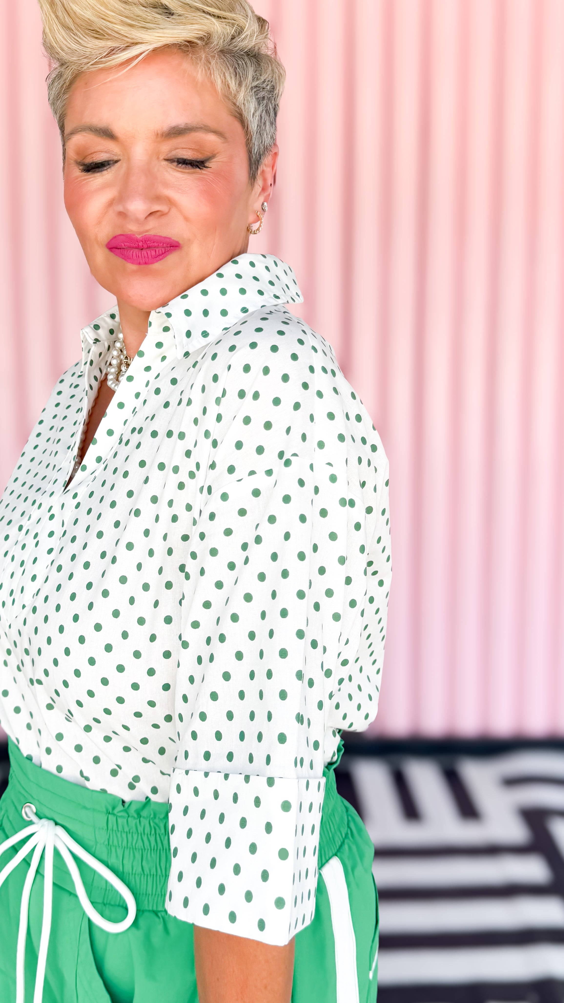 Green Polka Dot 1/2 Sleeve Top