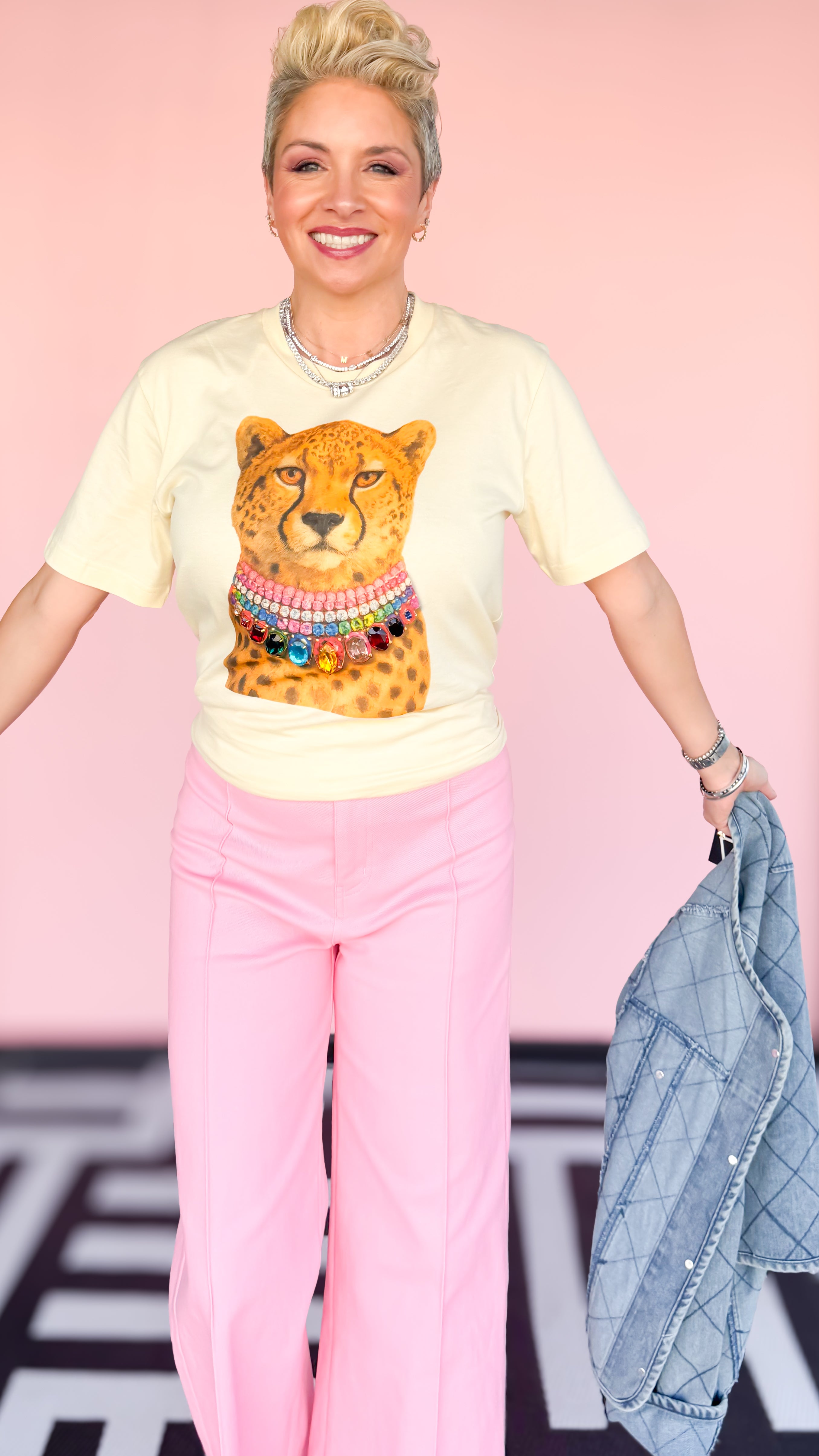 Jeweled Collar Cheetah Tee/Cream - The BLVD