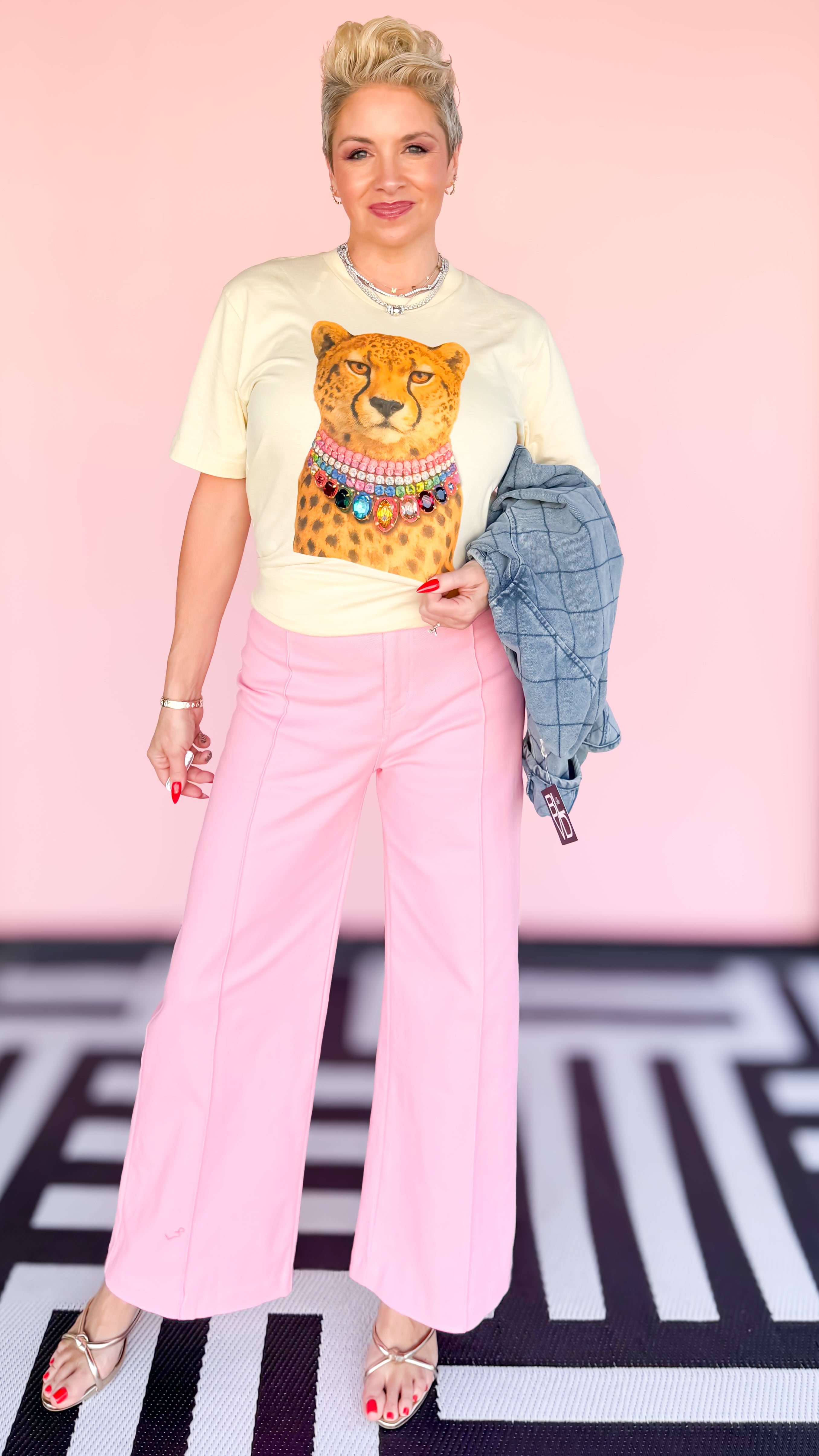 Jeweled Collar Cheetah Tee/Cream - The BLVD