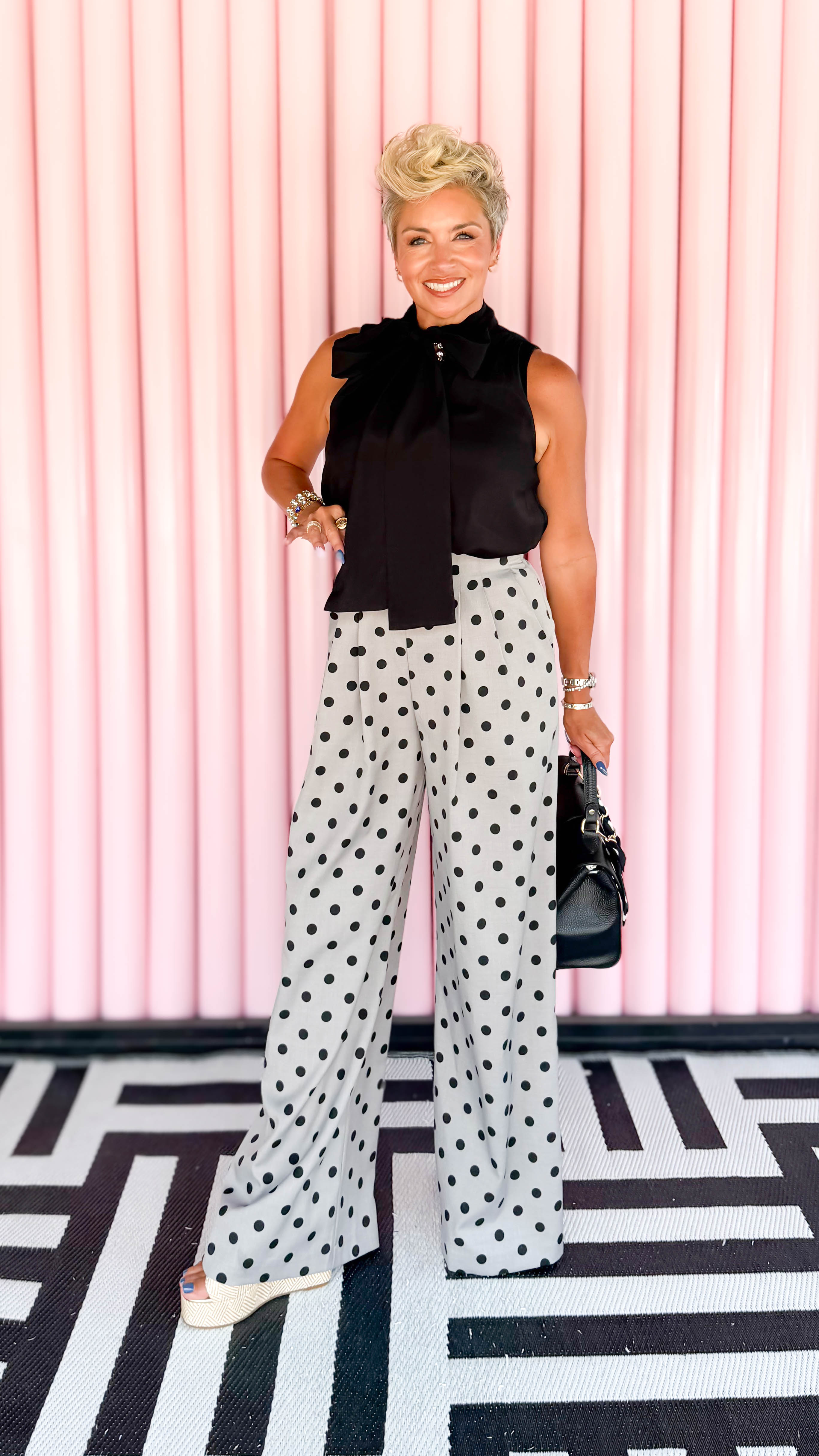 High Waisted Polka Dot Pants/Grey