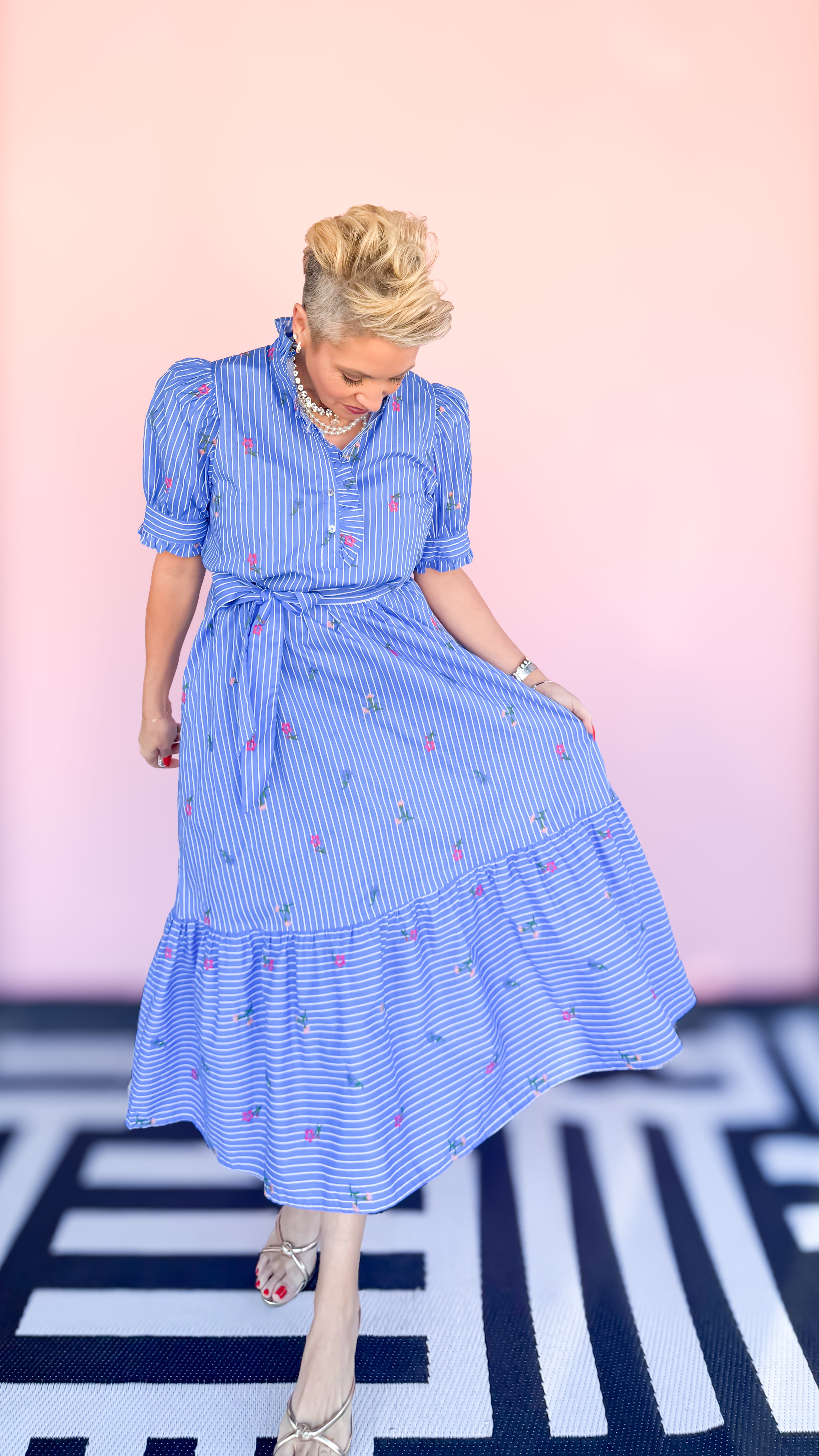 Judy Shirt Dress with Ruffle Collar/Blue - The BLVD