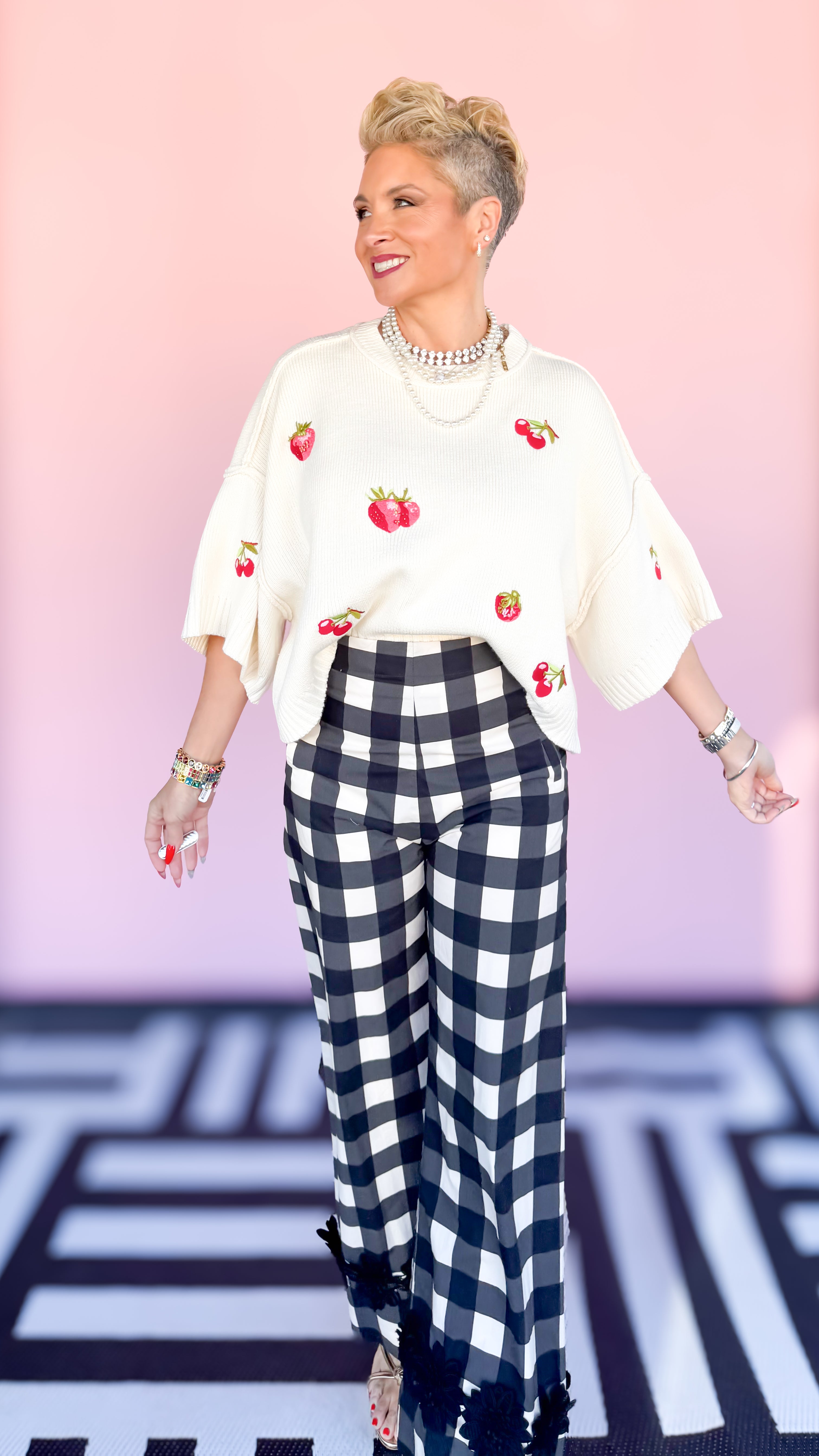 Black & White Checked Pants w/Trim - The BLVD