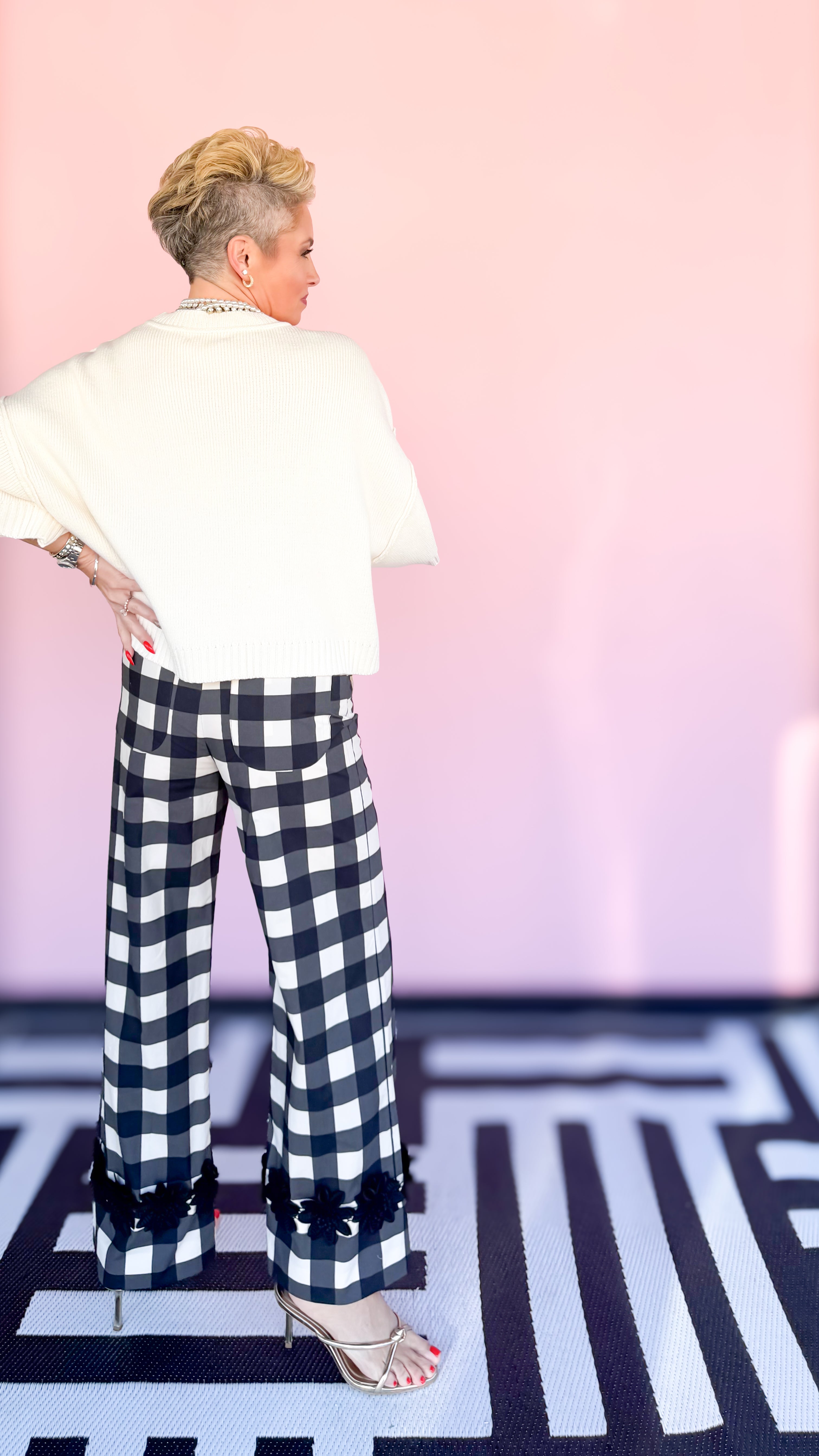 Black & White Checked Pants w/Trim - The BLVD