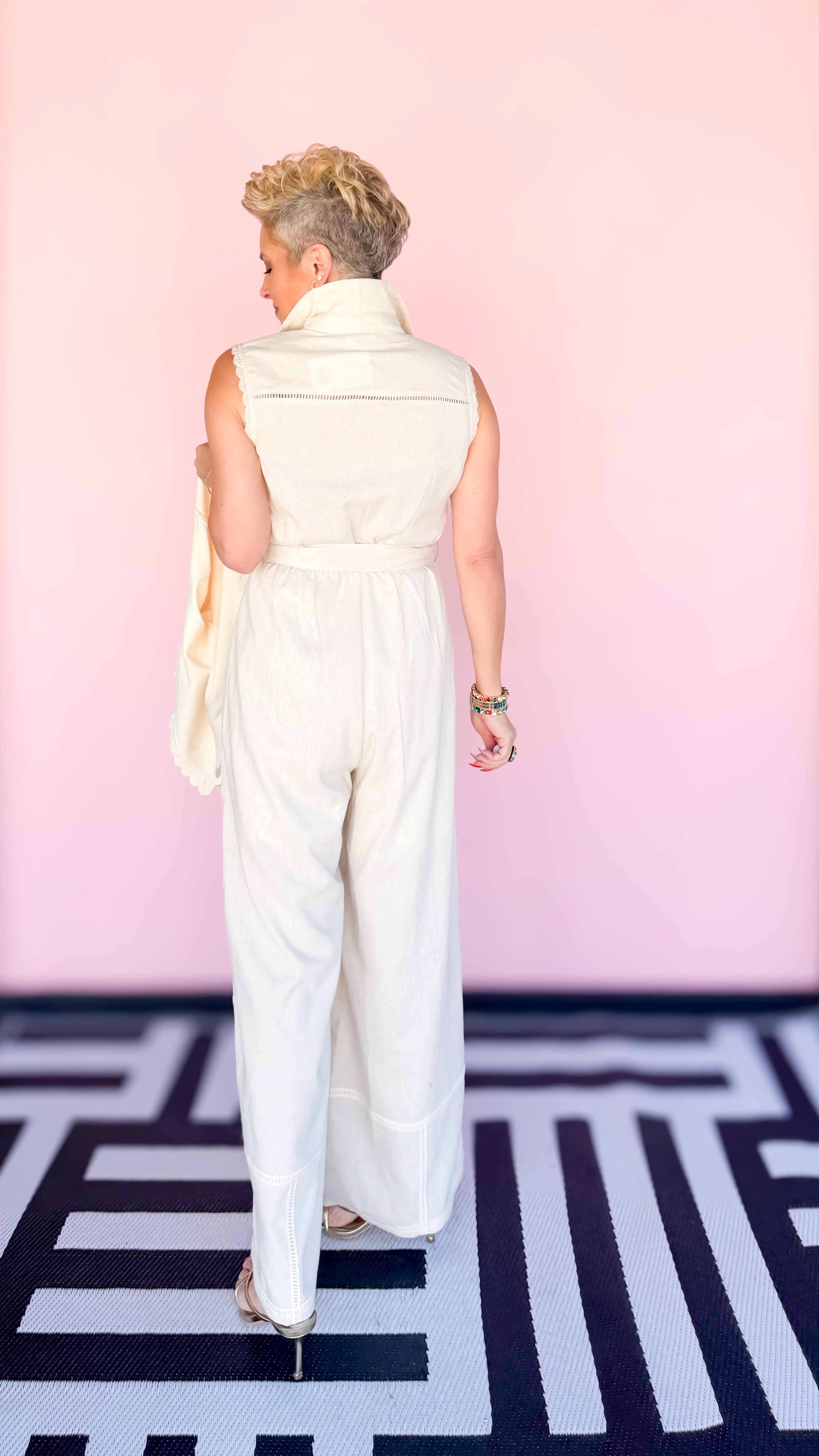 Embroidered Detail Linen Jumpsuit - The BLVD