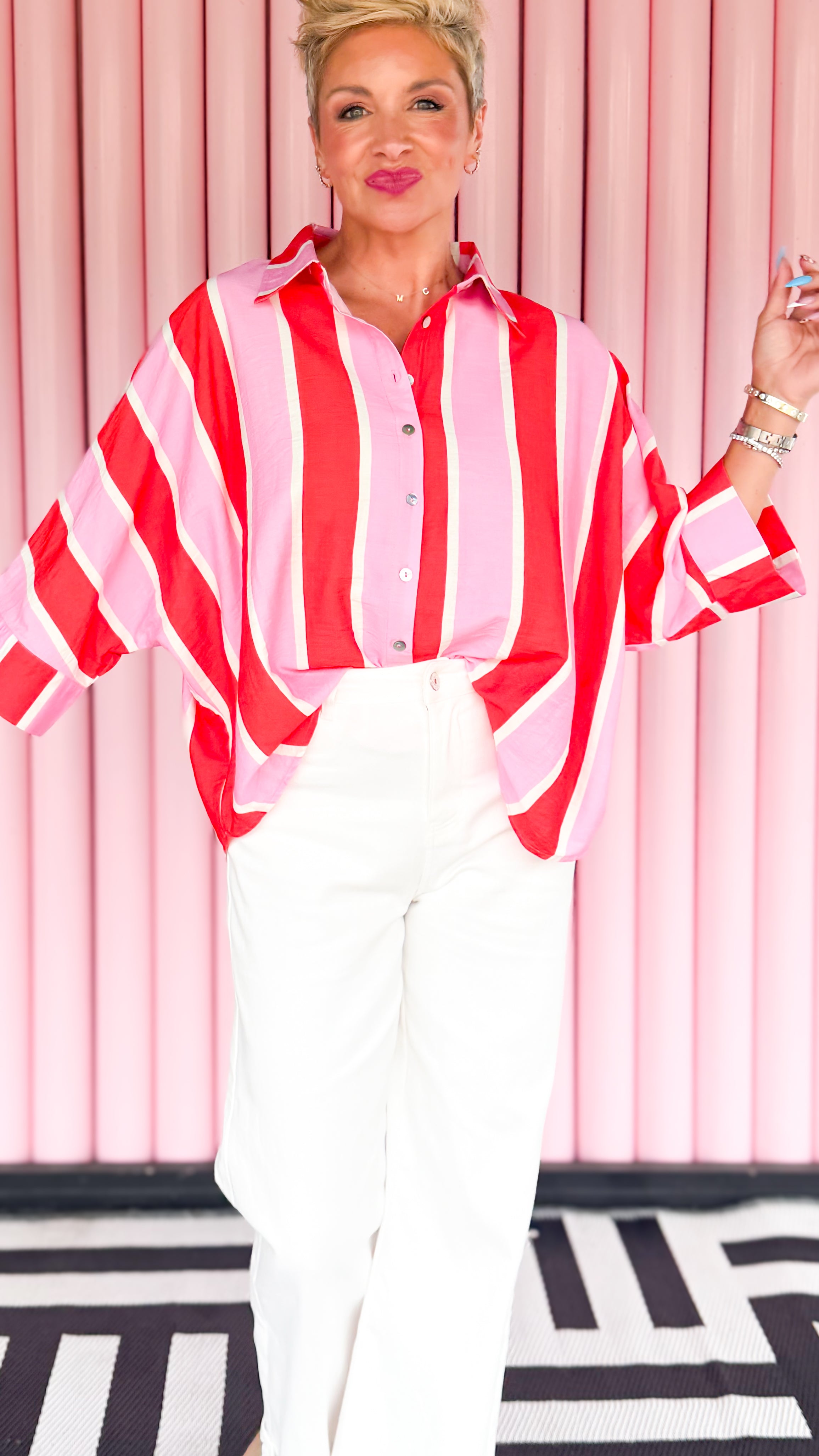 Bold Stripe Top/Pink&Orange