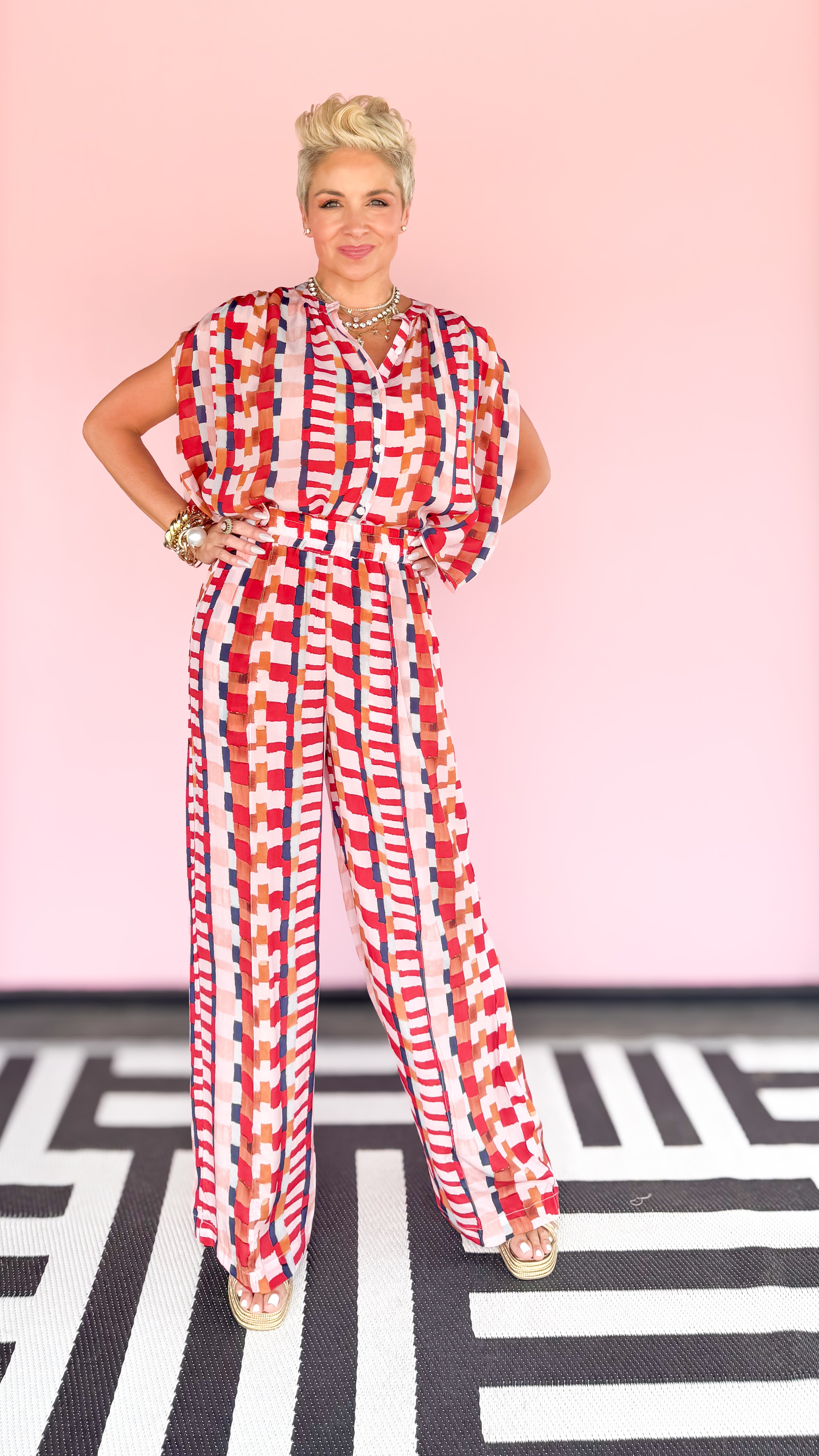 Square Pattern Top/Pink