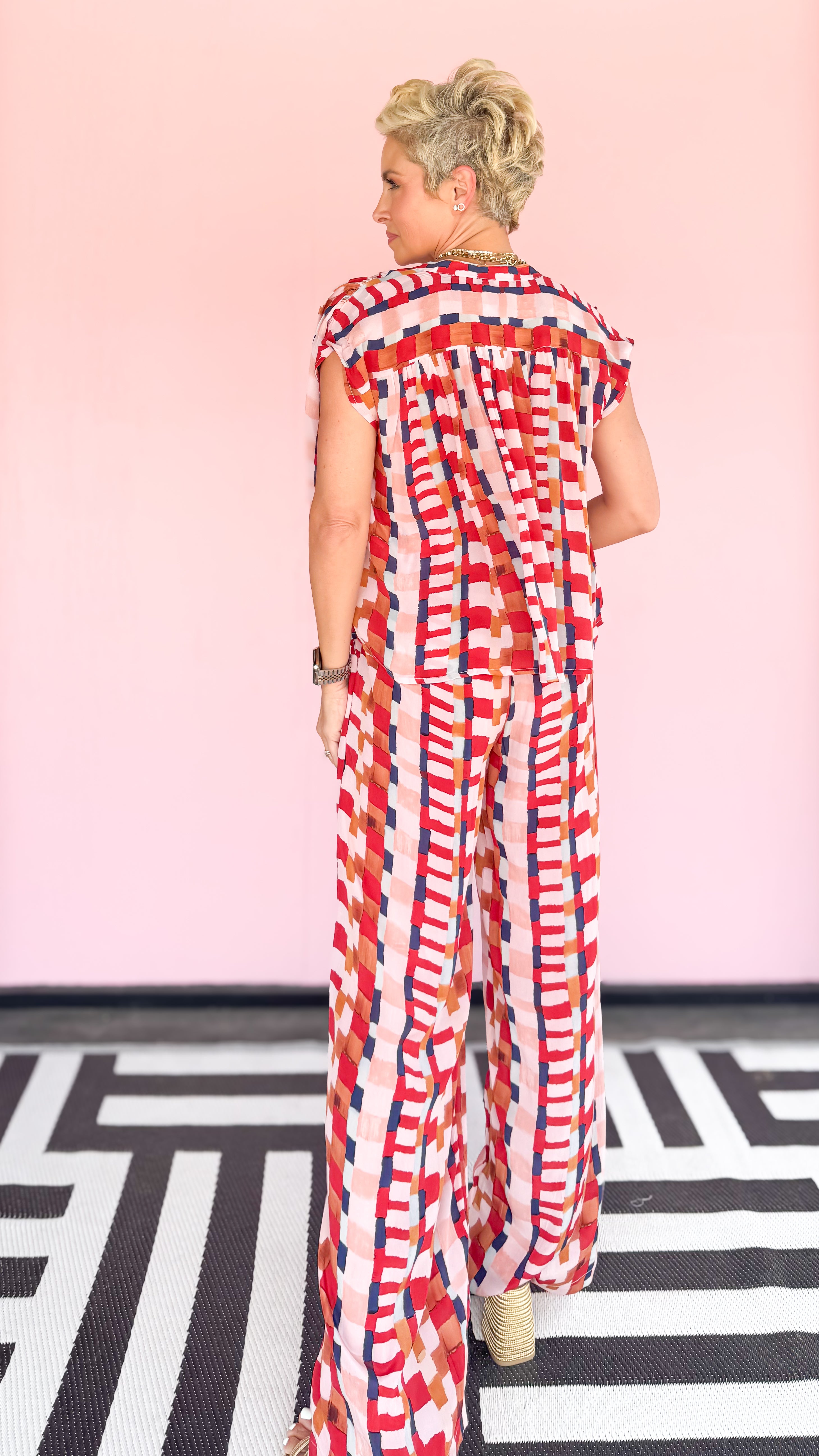 Square Pattern Top/Pink