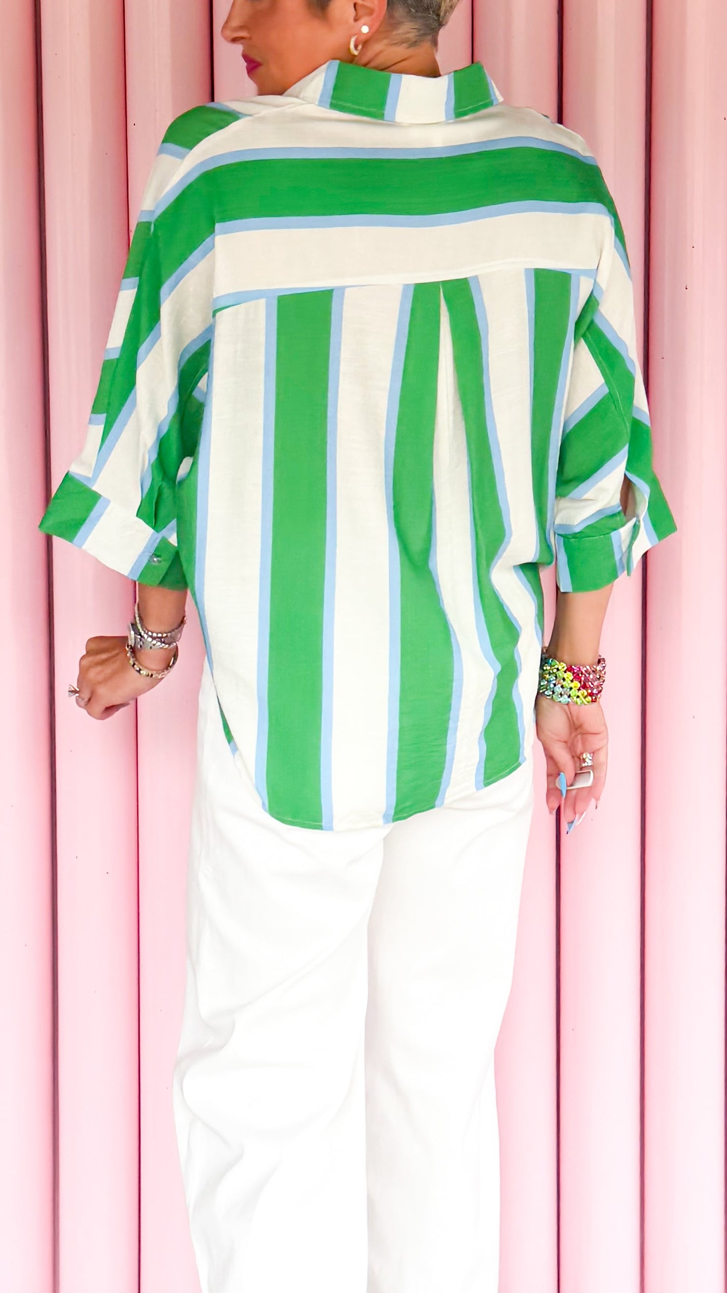 Bold Stripe Top/Green&Blue
