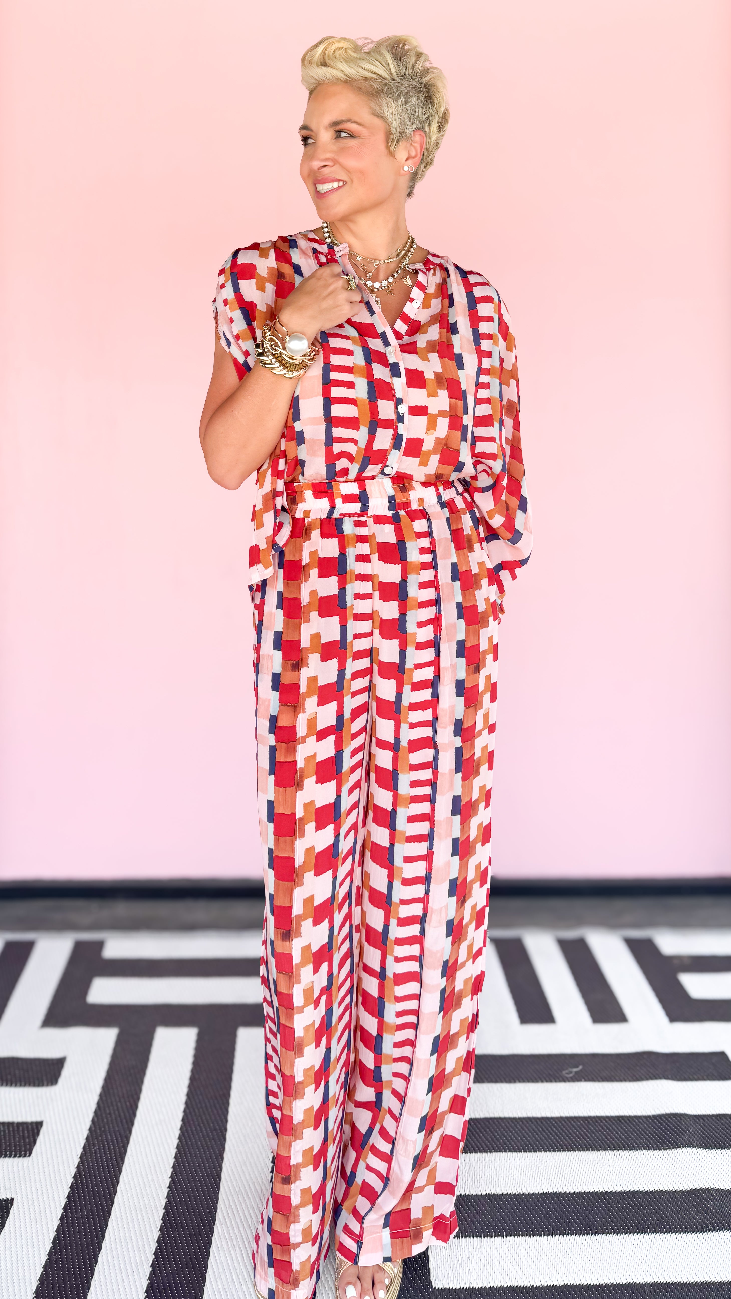 Square Pattern Top/Pink