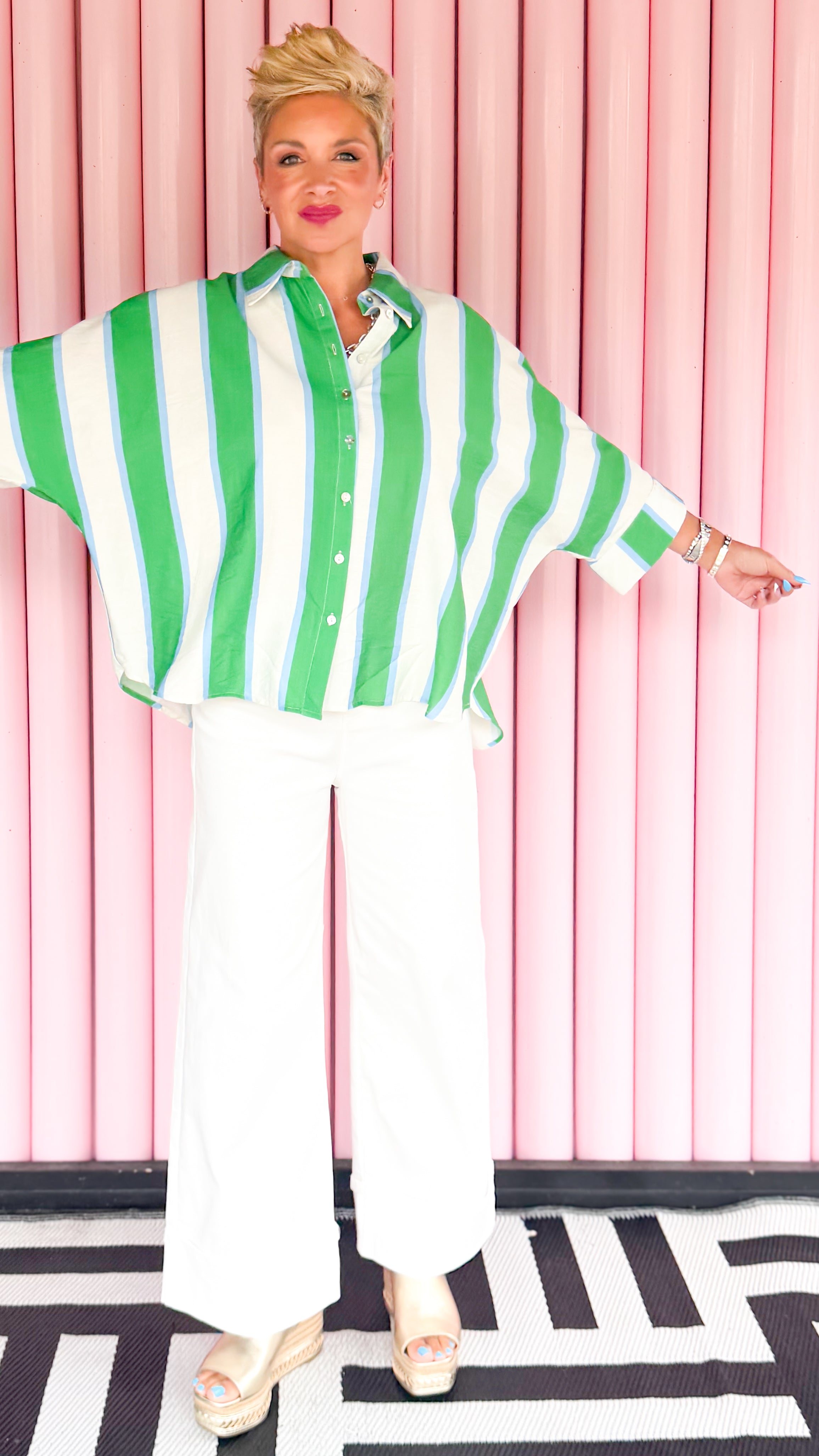 Bold Stripe Top/Green&Blue