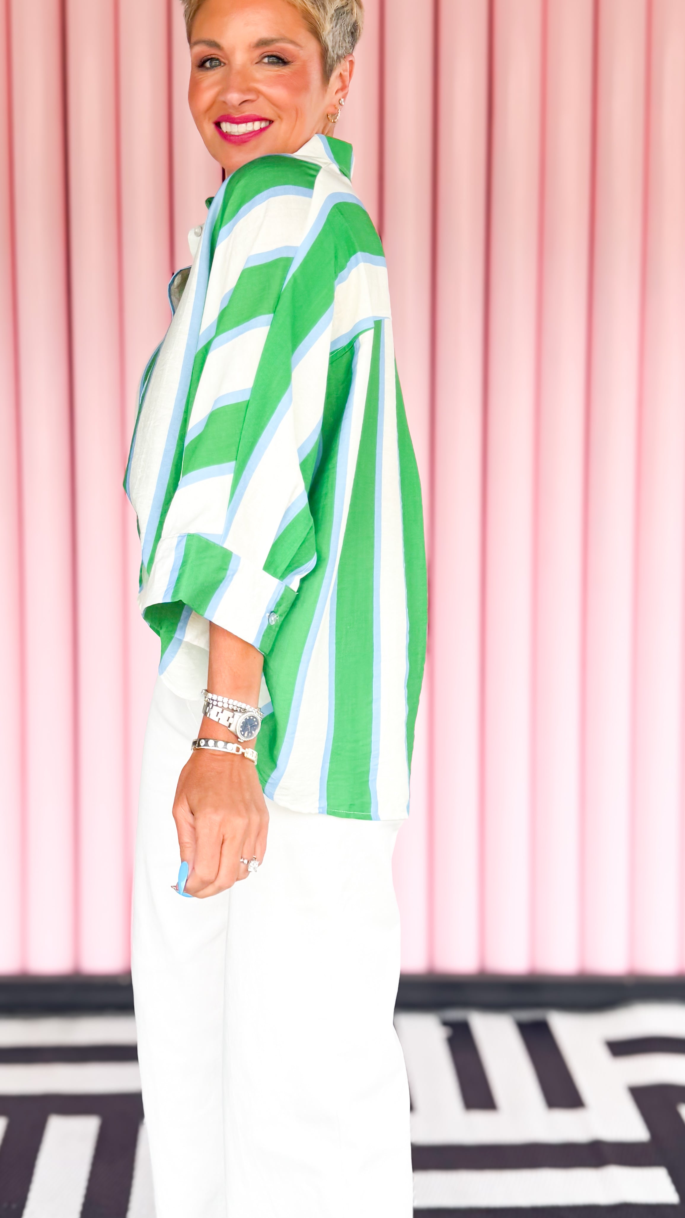 Bold Stripe Top/Green&Blue