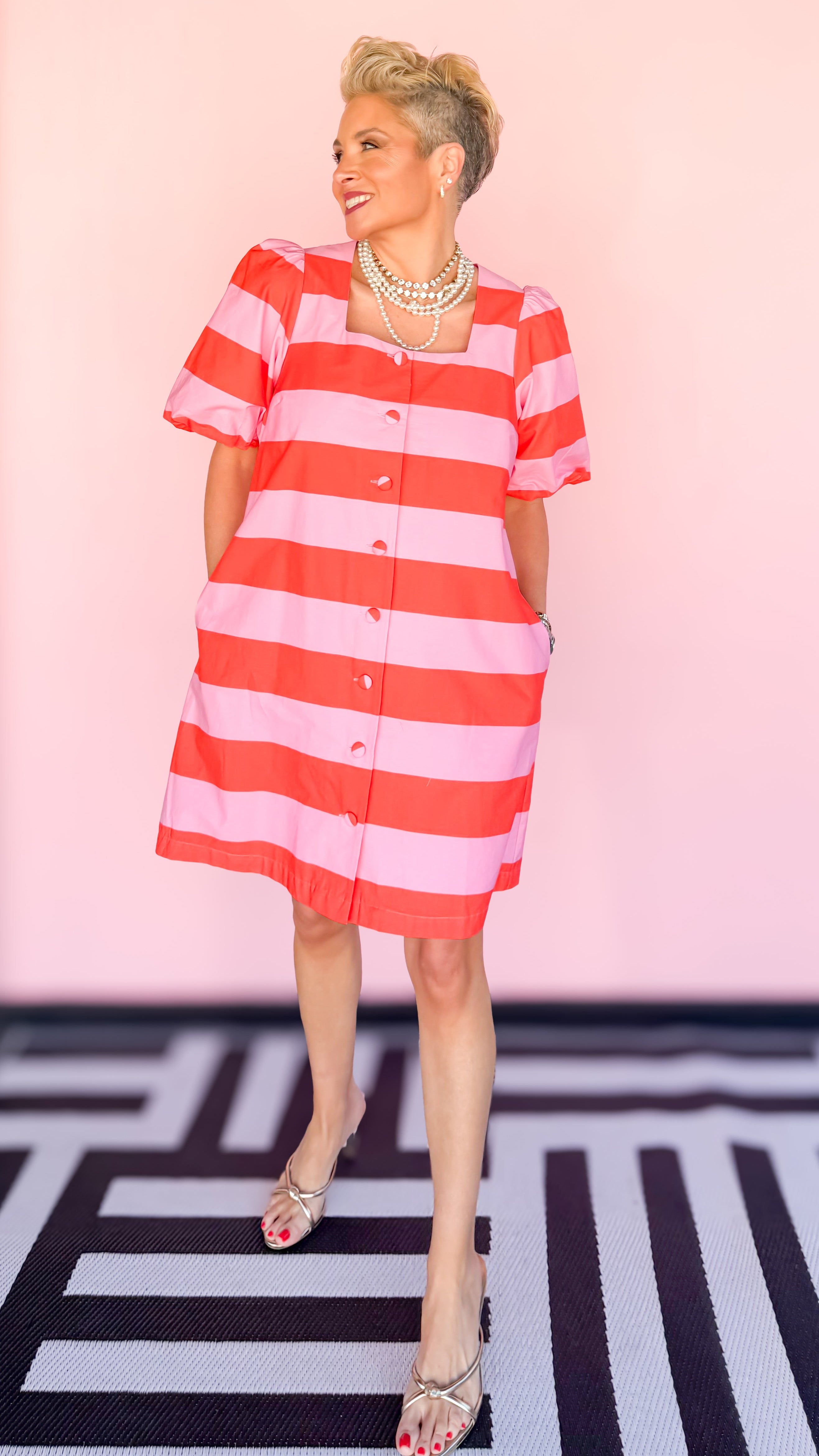 Margo Horizontal Stripe Dress/Pink - The BLVD