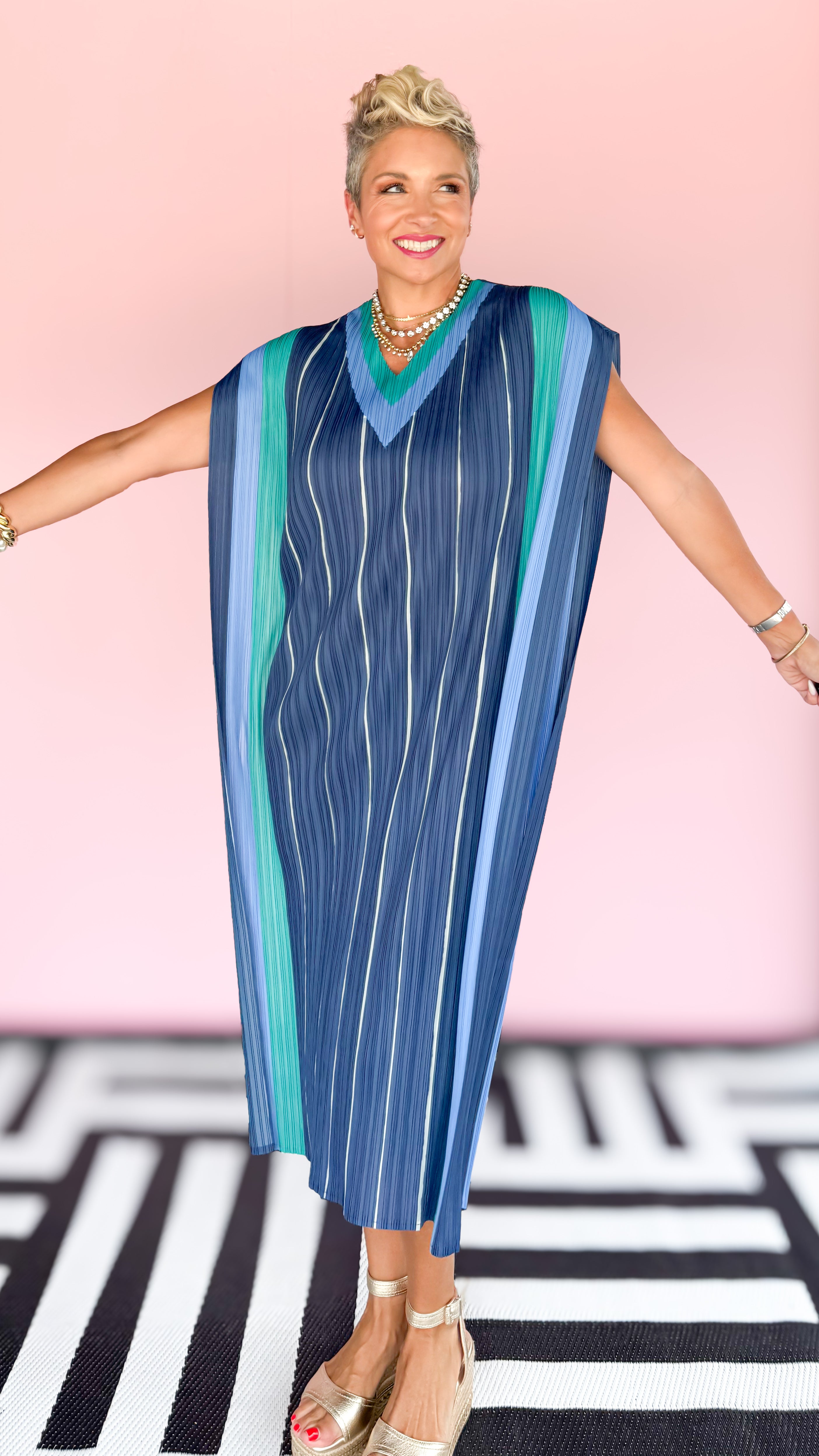 Allison Pleated Dress/Blue