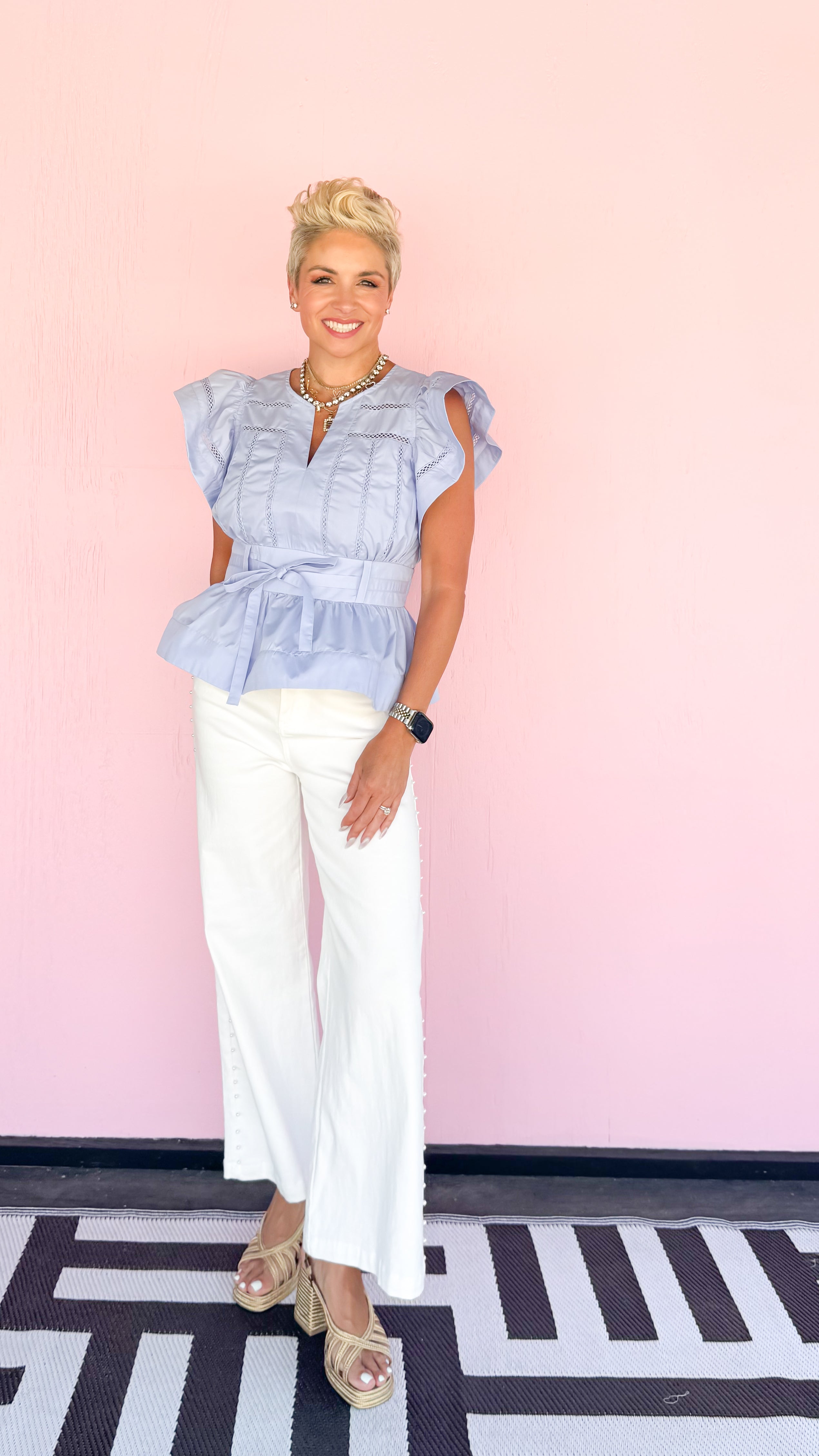 Chambray Flutter Sleeve Top