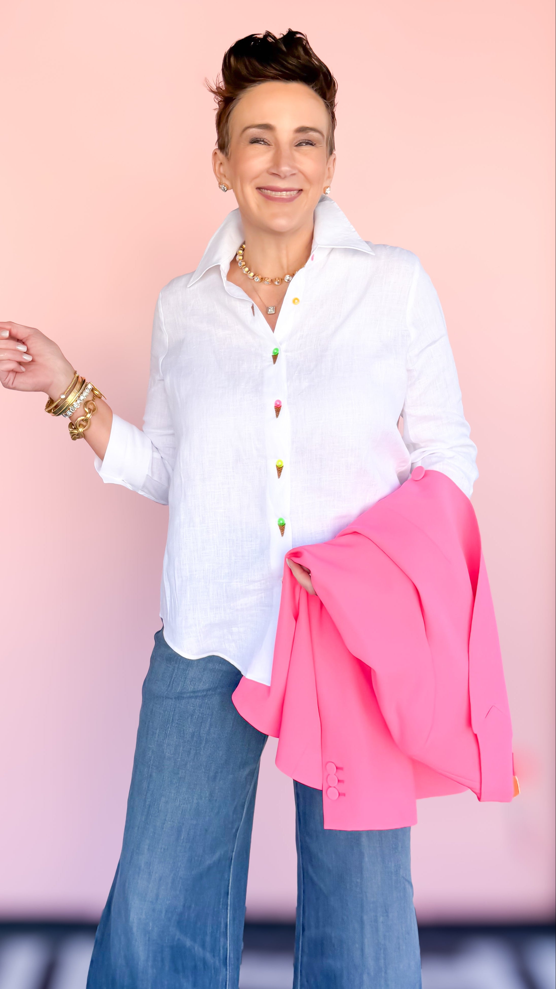 Ice Cream Cone Placket Blouse/White - The BLVD