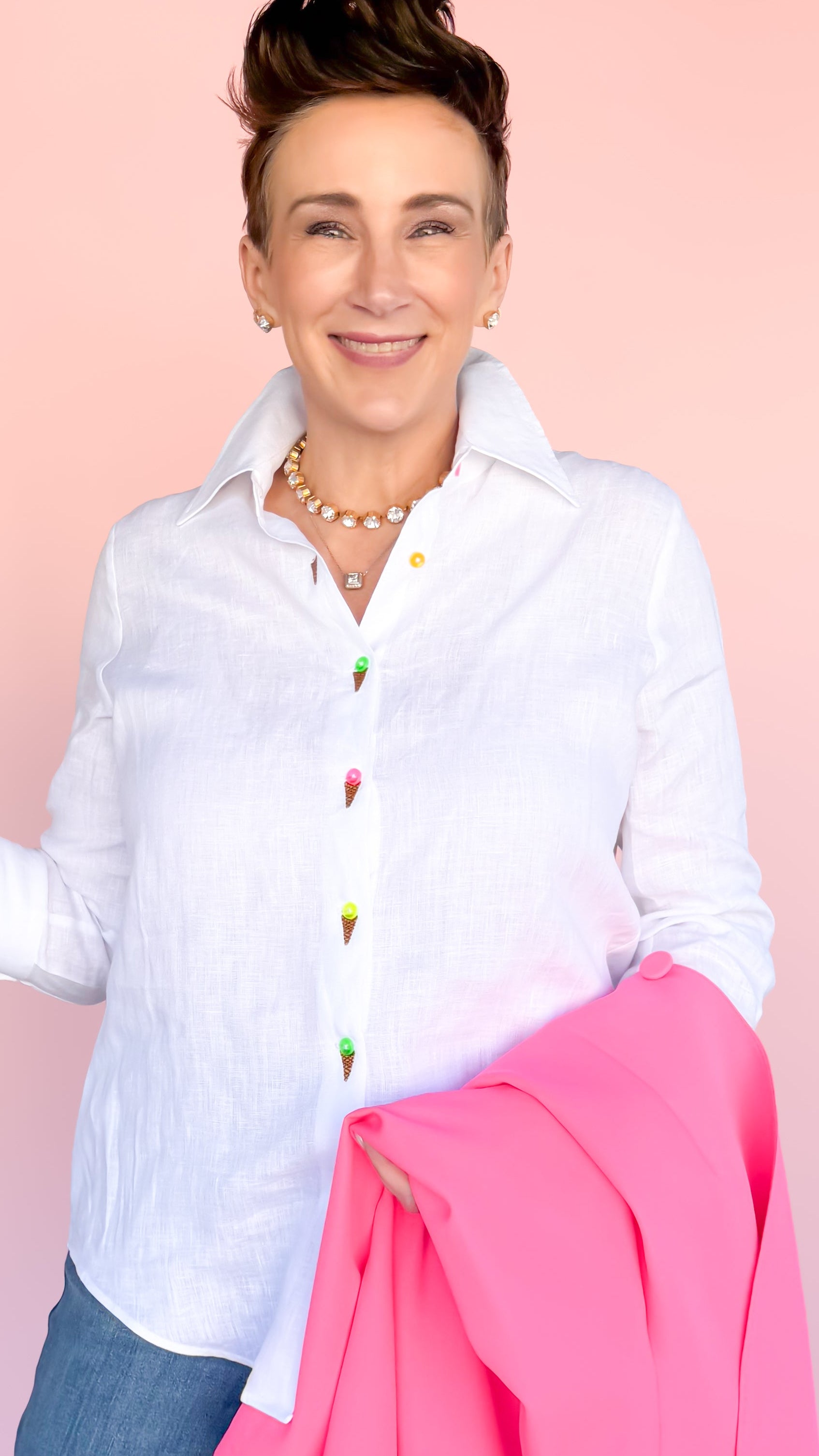 Ice Cream Cone Placket Blouse/White - The BLVD