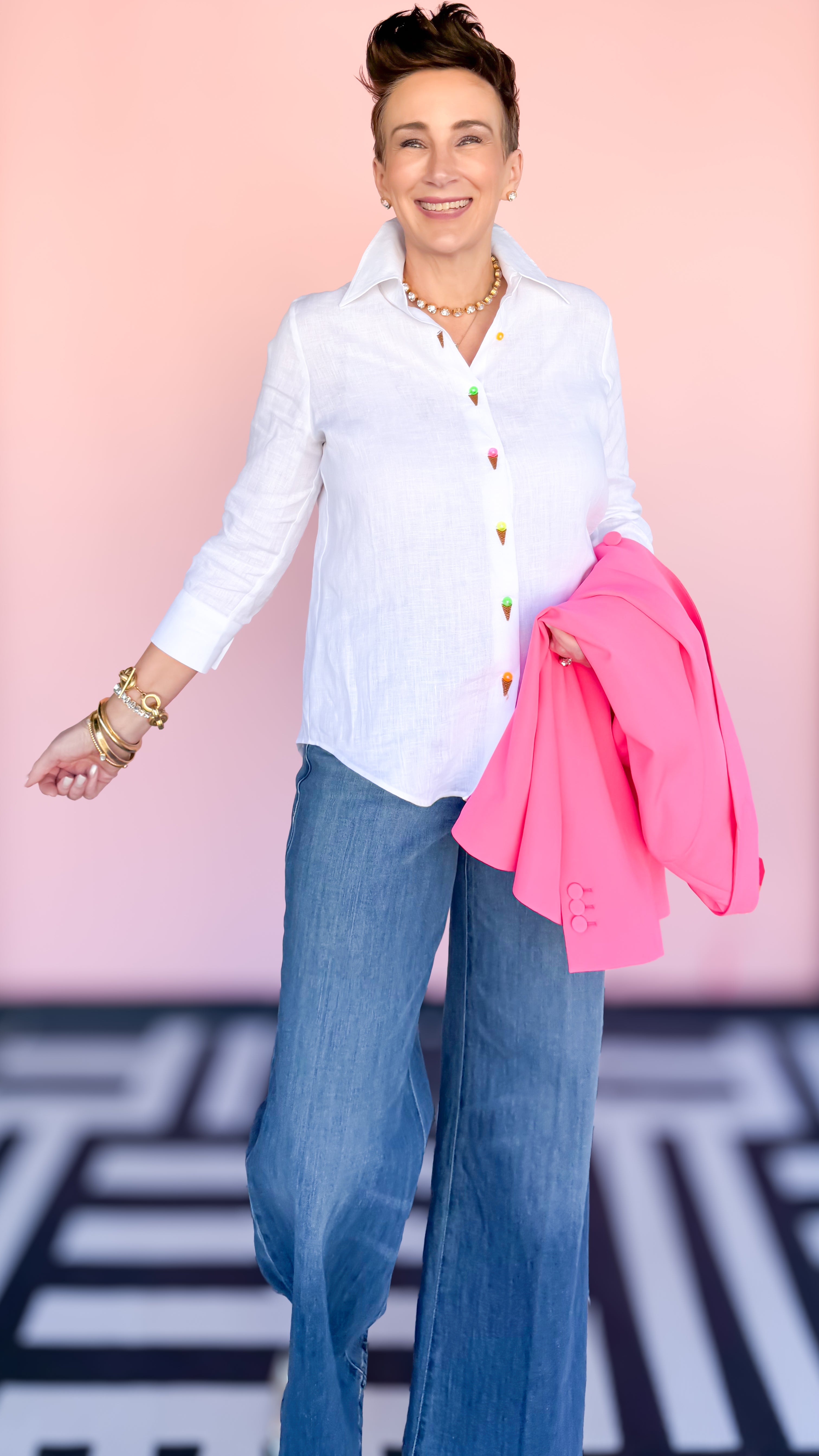 Ice Cream Cone Placket Blouse/White - The BLVD