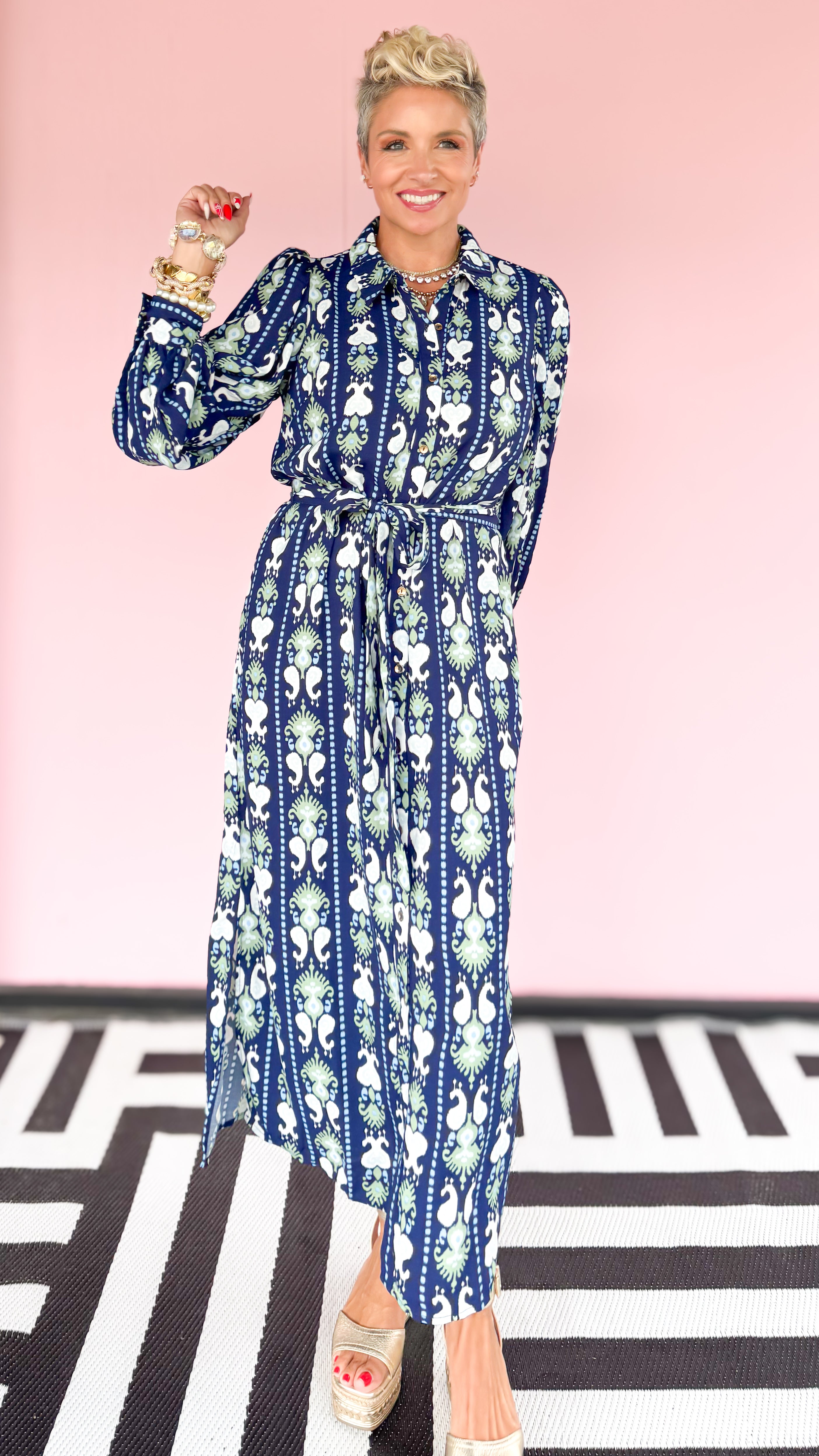 Ava Ikat Dress/Navy
