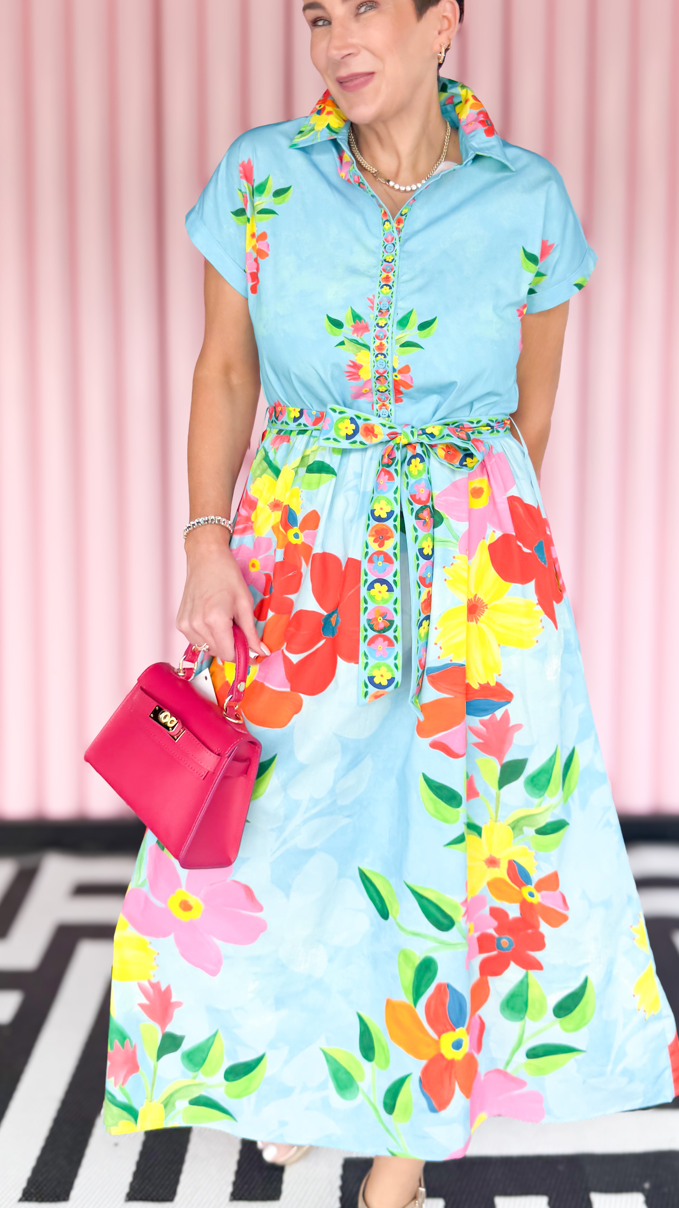 Rylie Floral Belted Dress/Blue