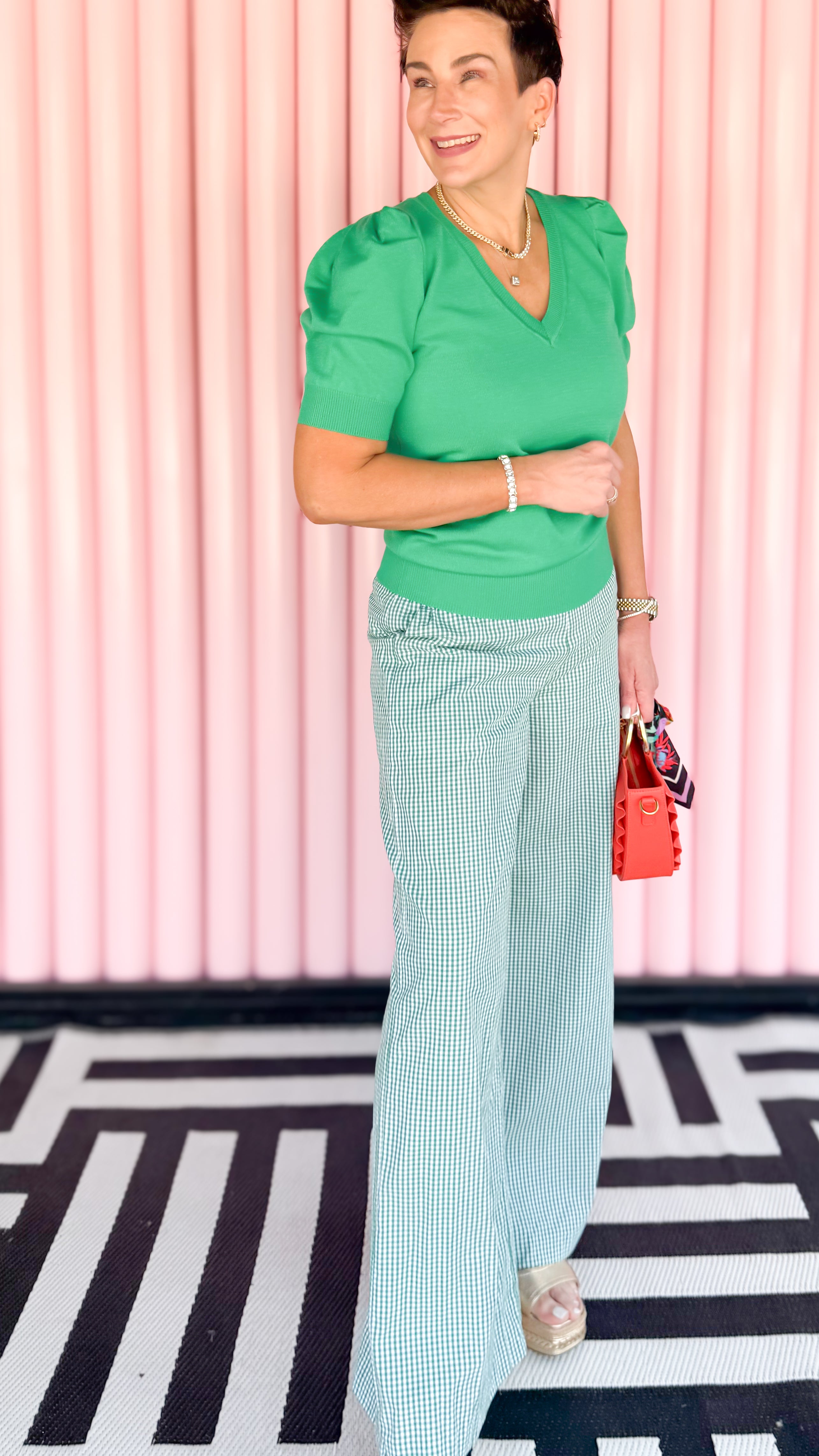 Gingham Wide Leg Pants/Green
