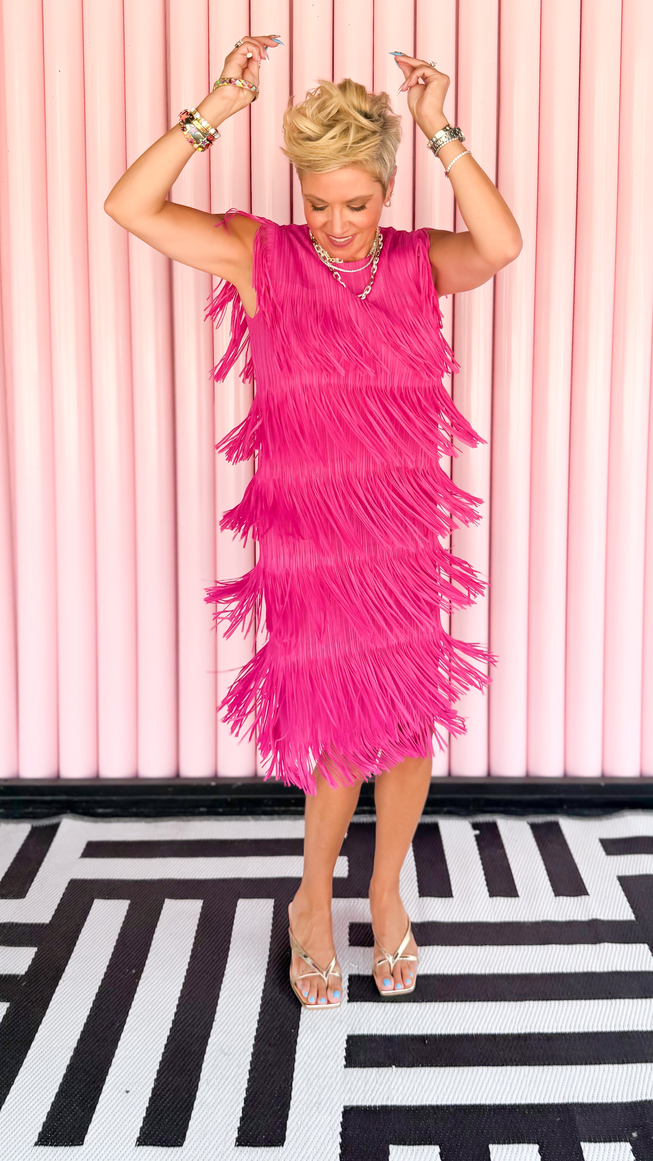 Kayla Fringe Dress/Hot Pink
