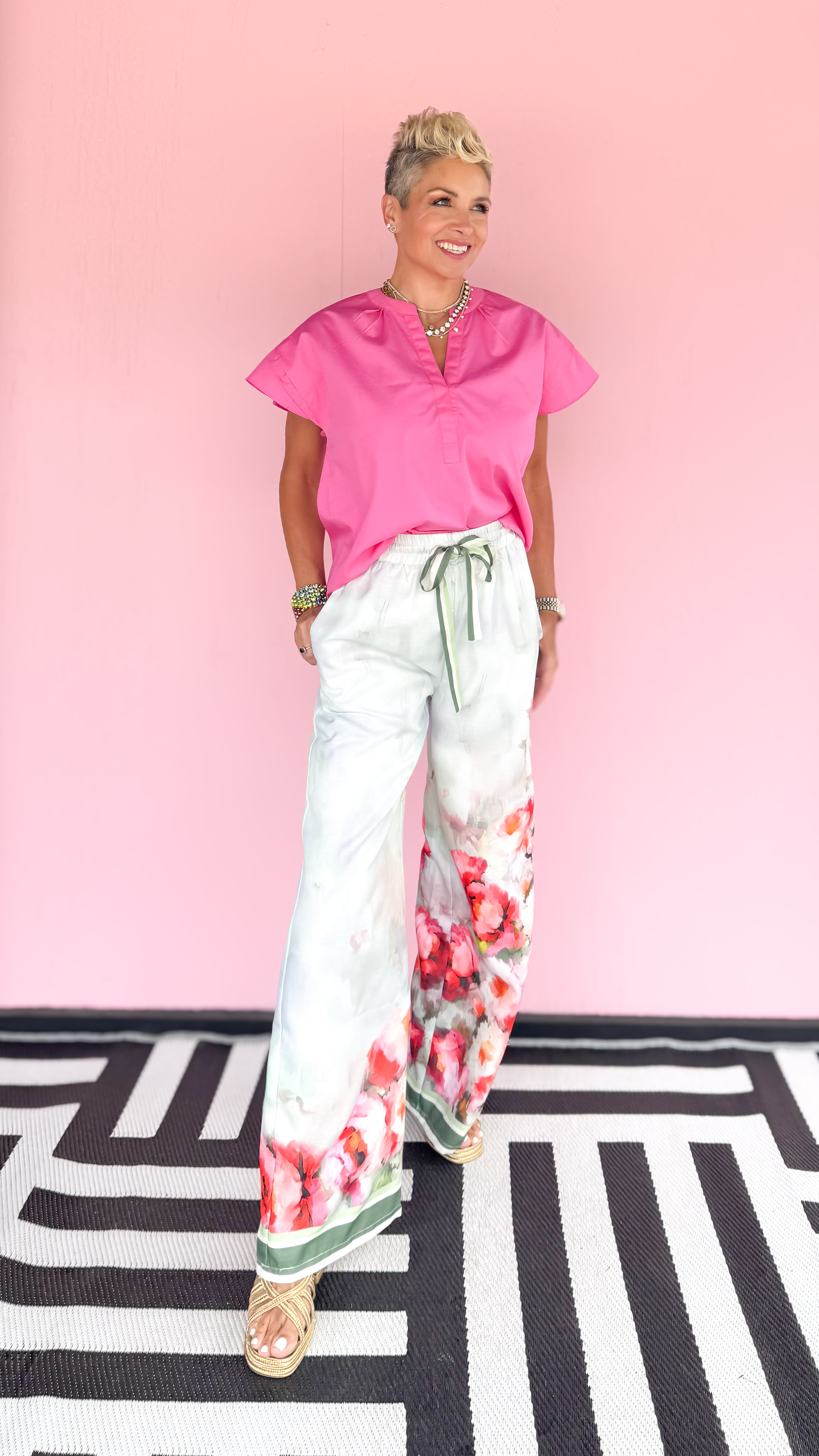 Floral Print Pant/Grey