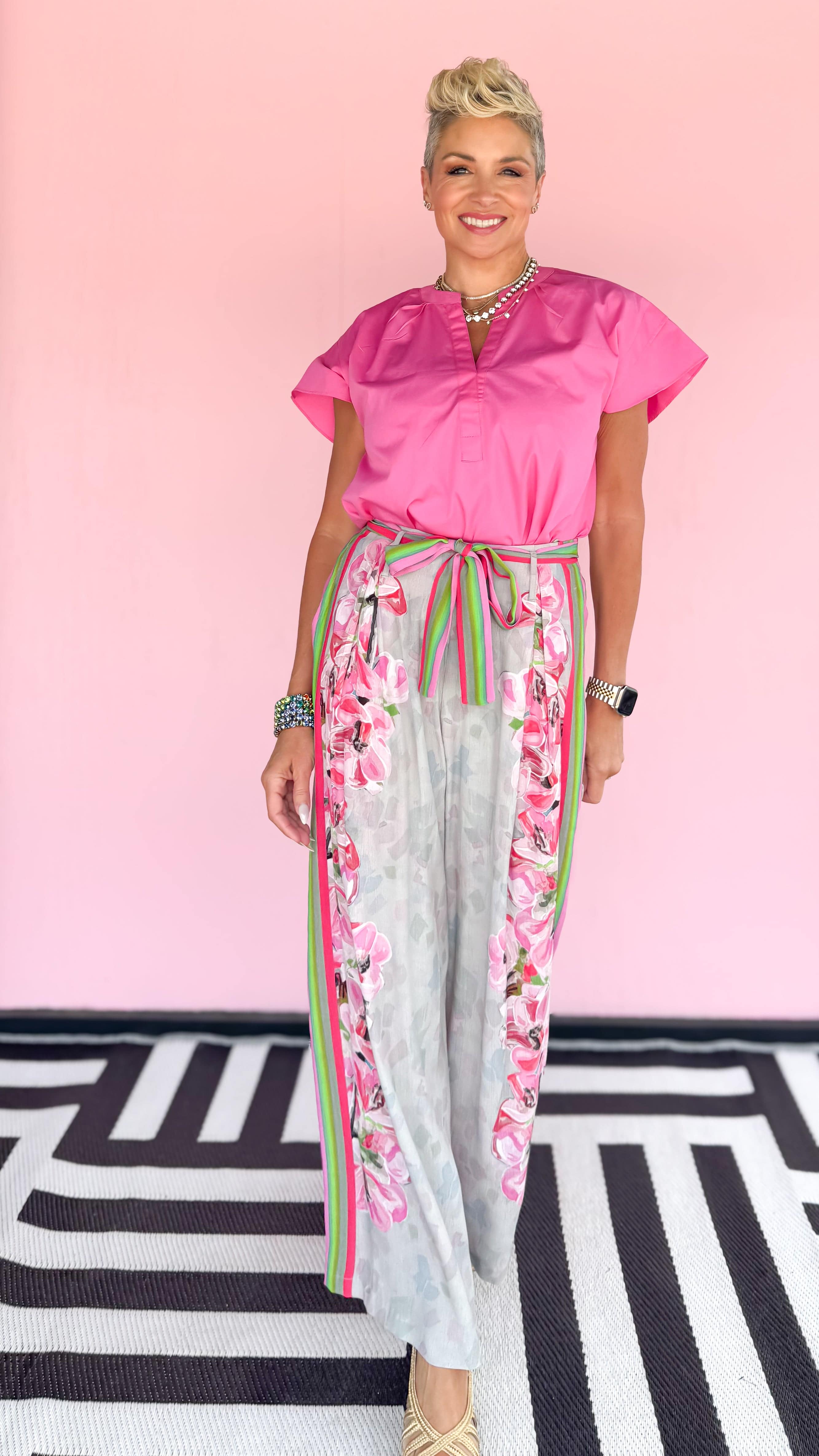 Stripe&Floral Pant/Grey - The BLVD