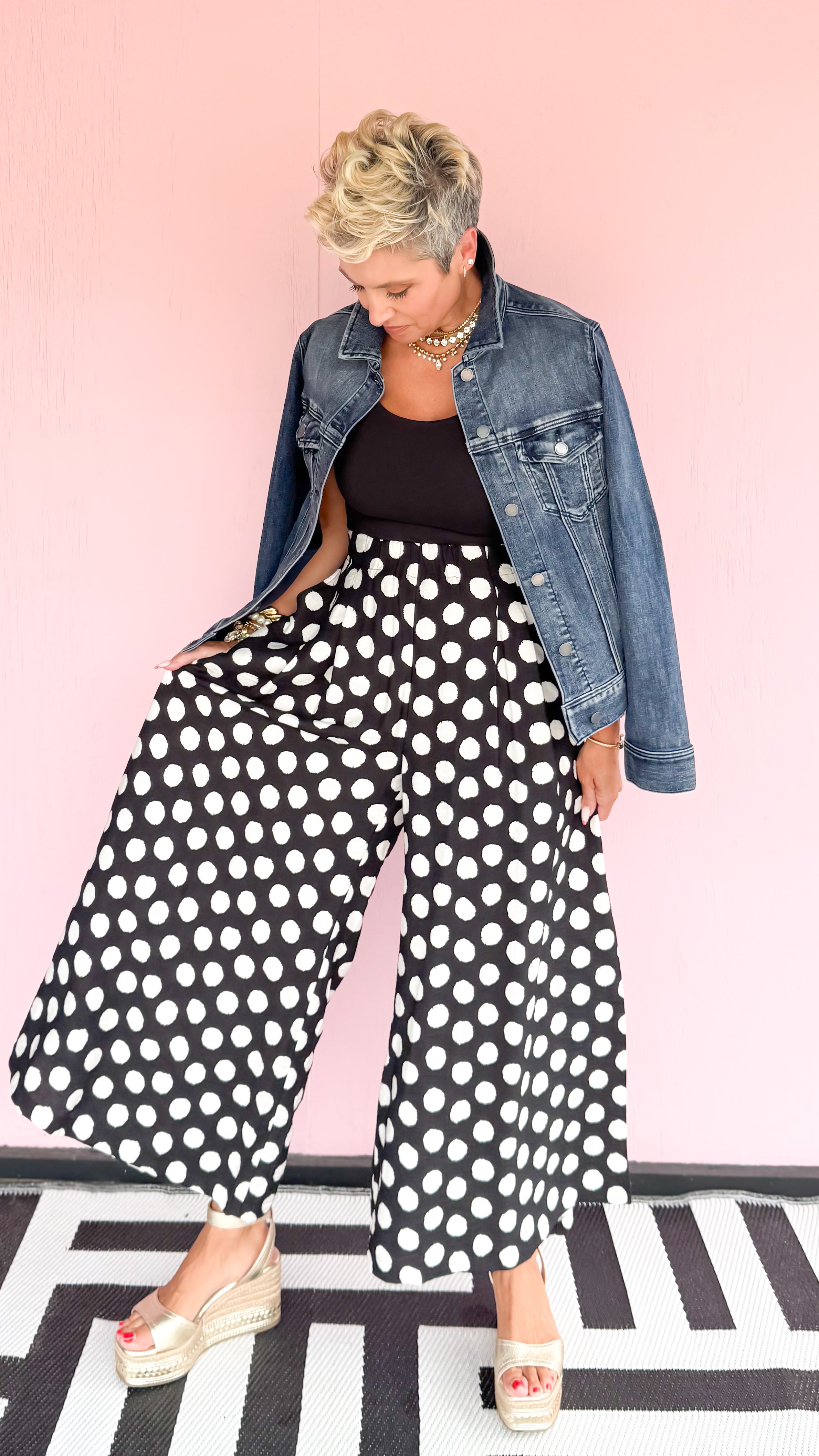 Polka Dot Pallazo Pant/Black