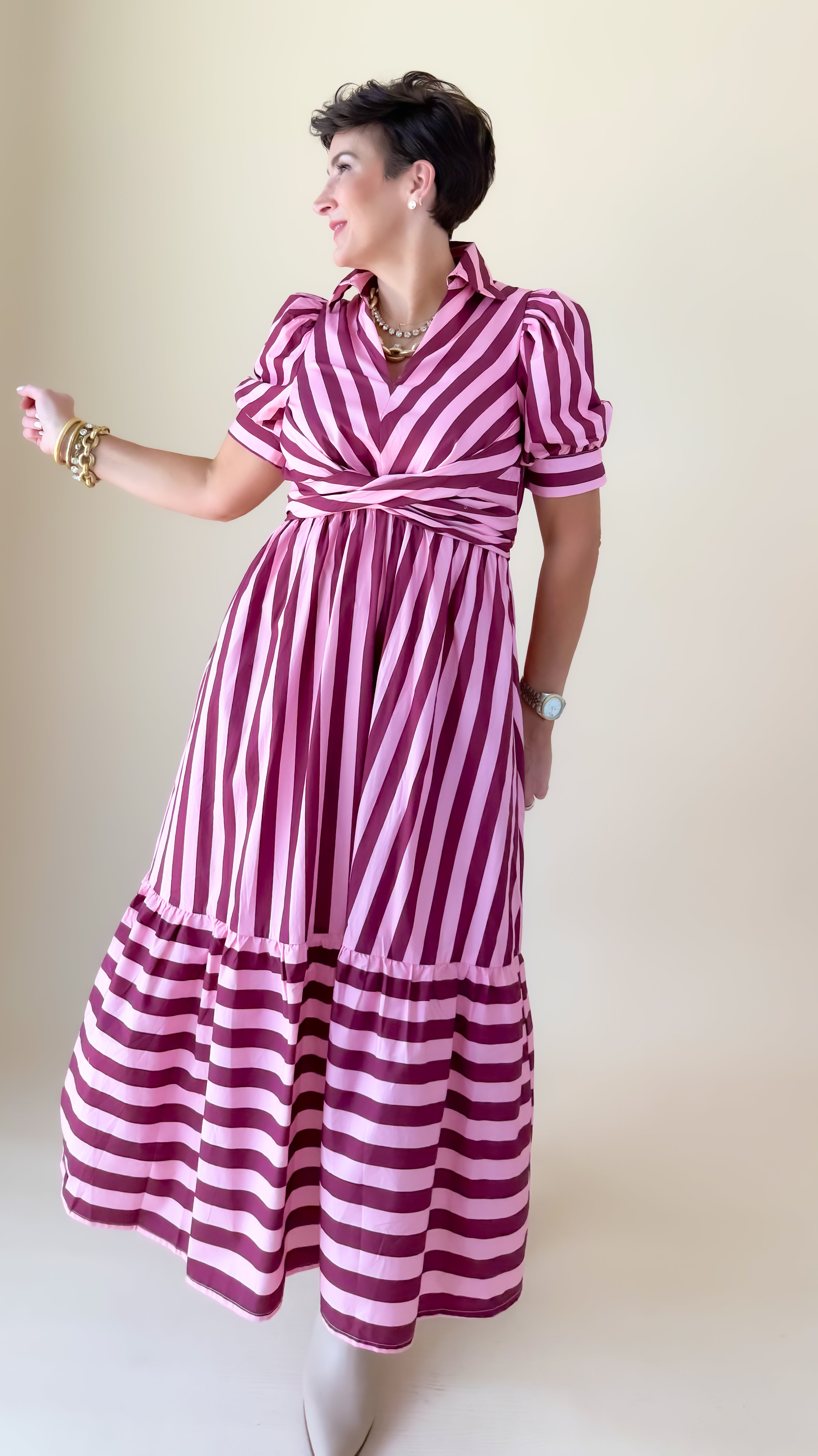 Tie Front Midi Dress/Pink