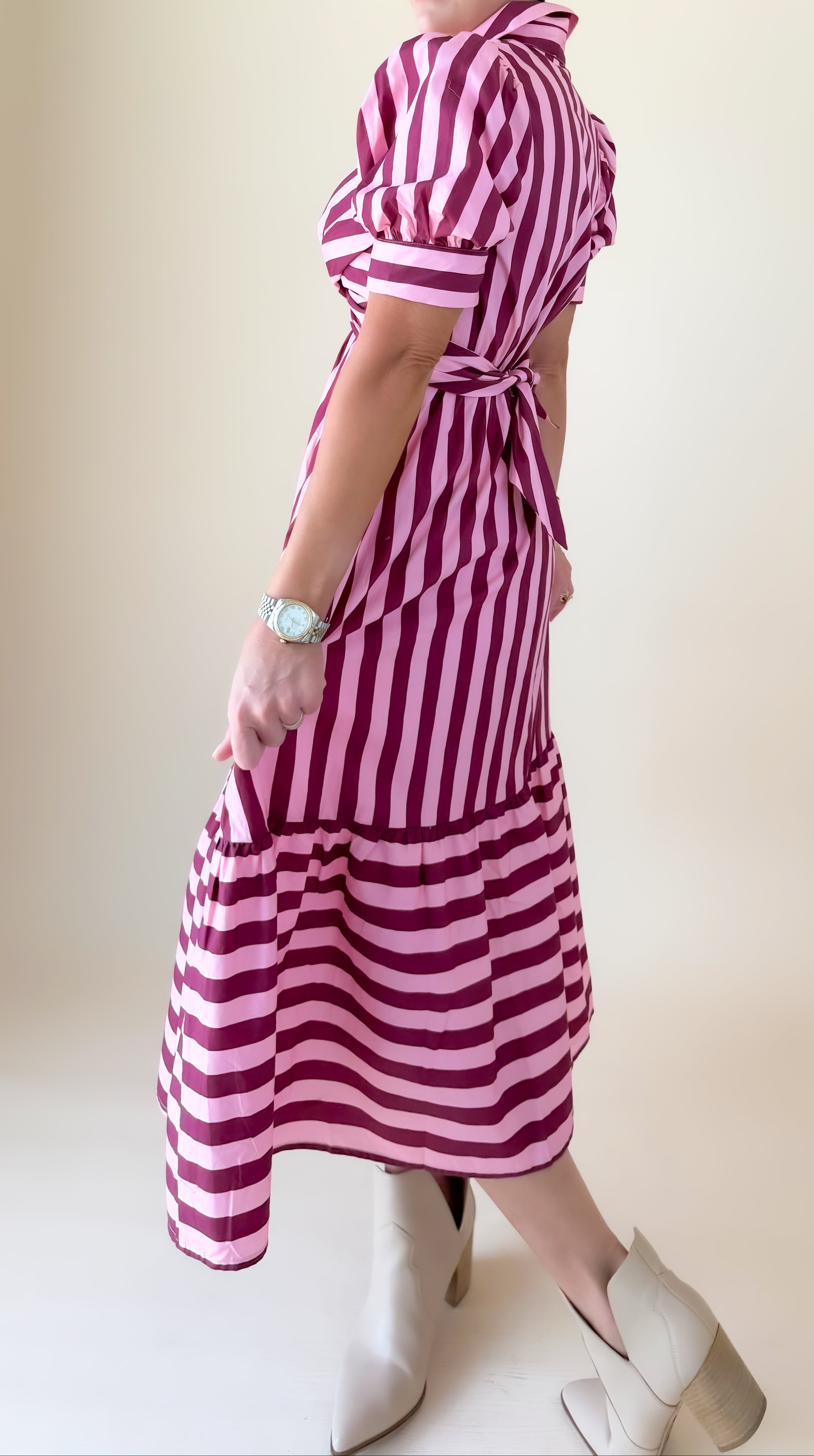 Tie Front Midi Dress/Pink