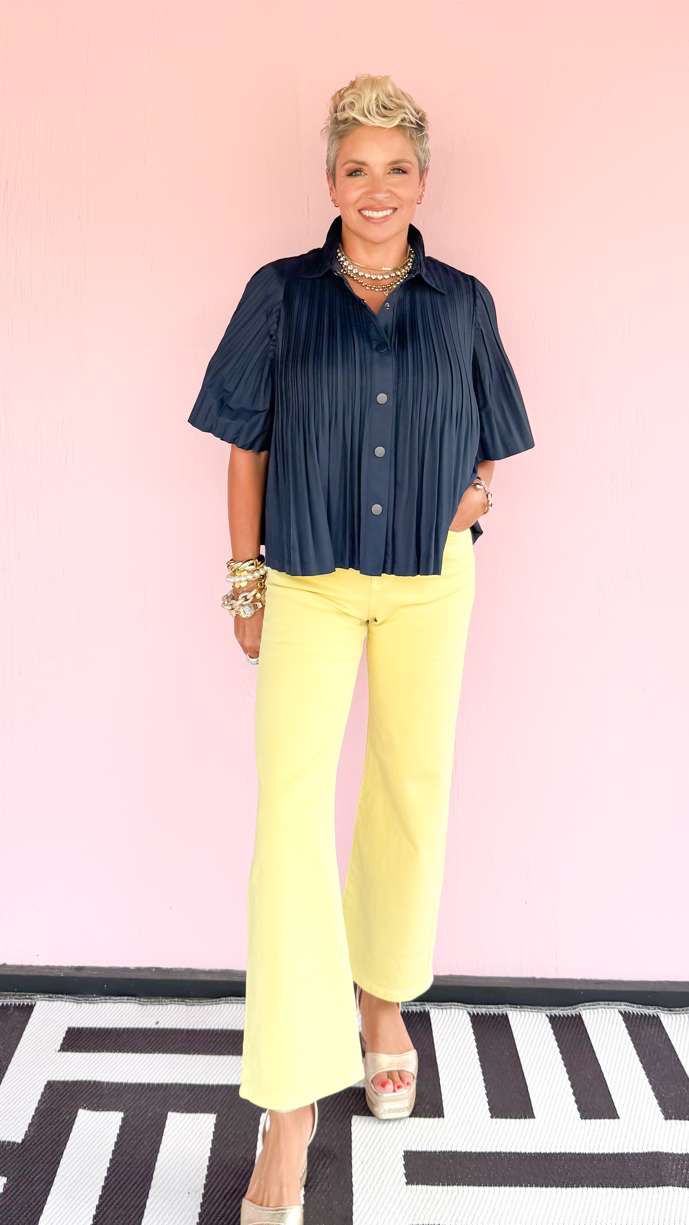 Ivey Pleated Top/Navy