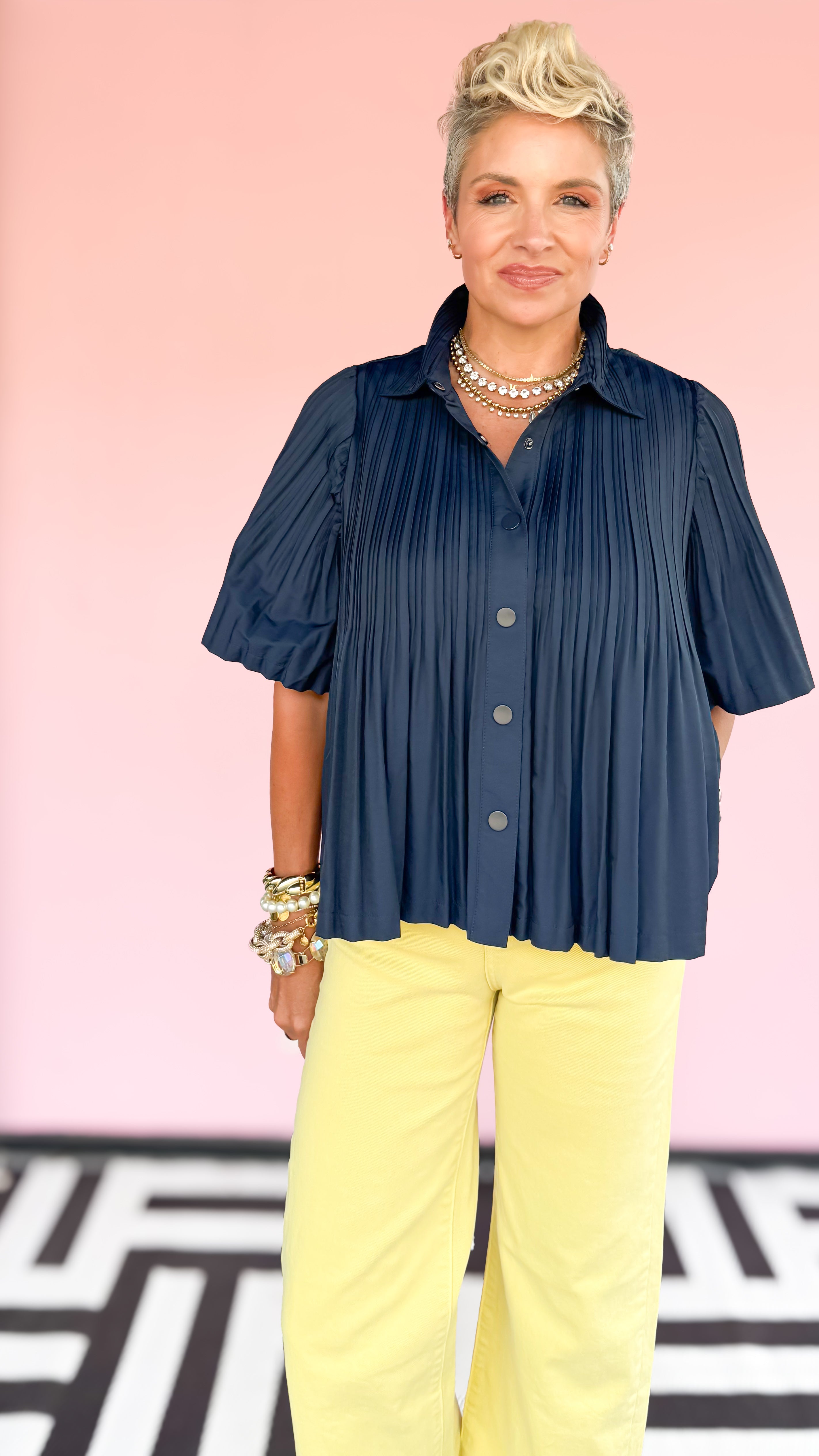 Ivey Pleated Top/Navy