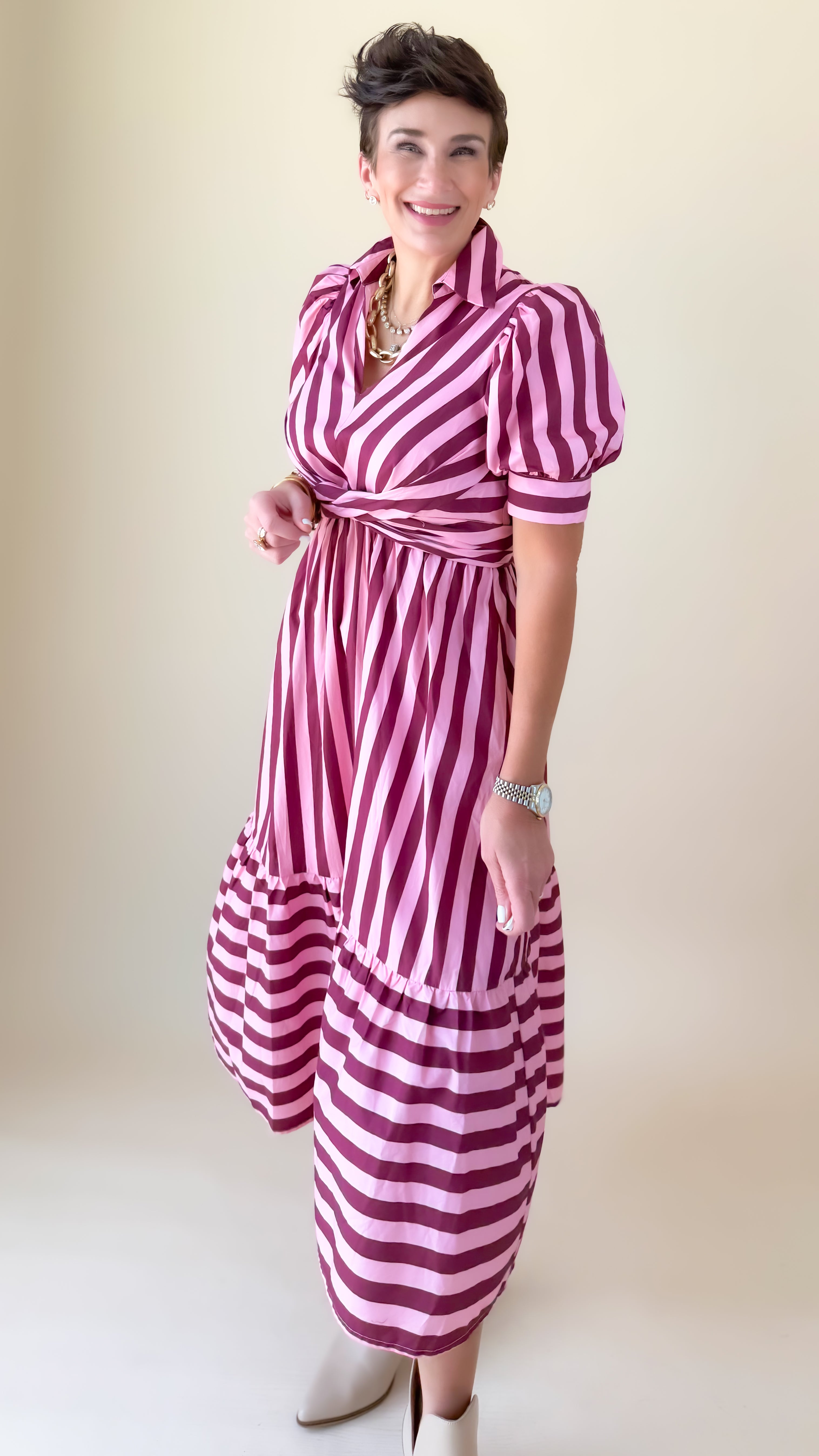 Tie Front Midi Dress/Pink