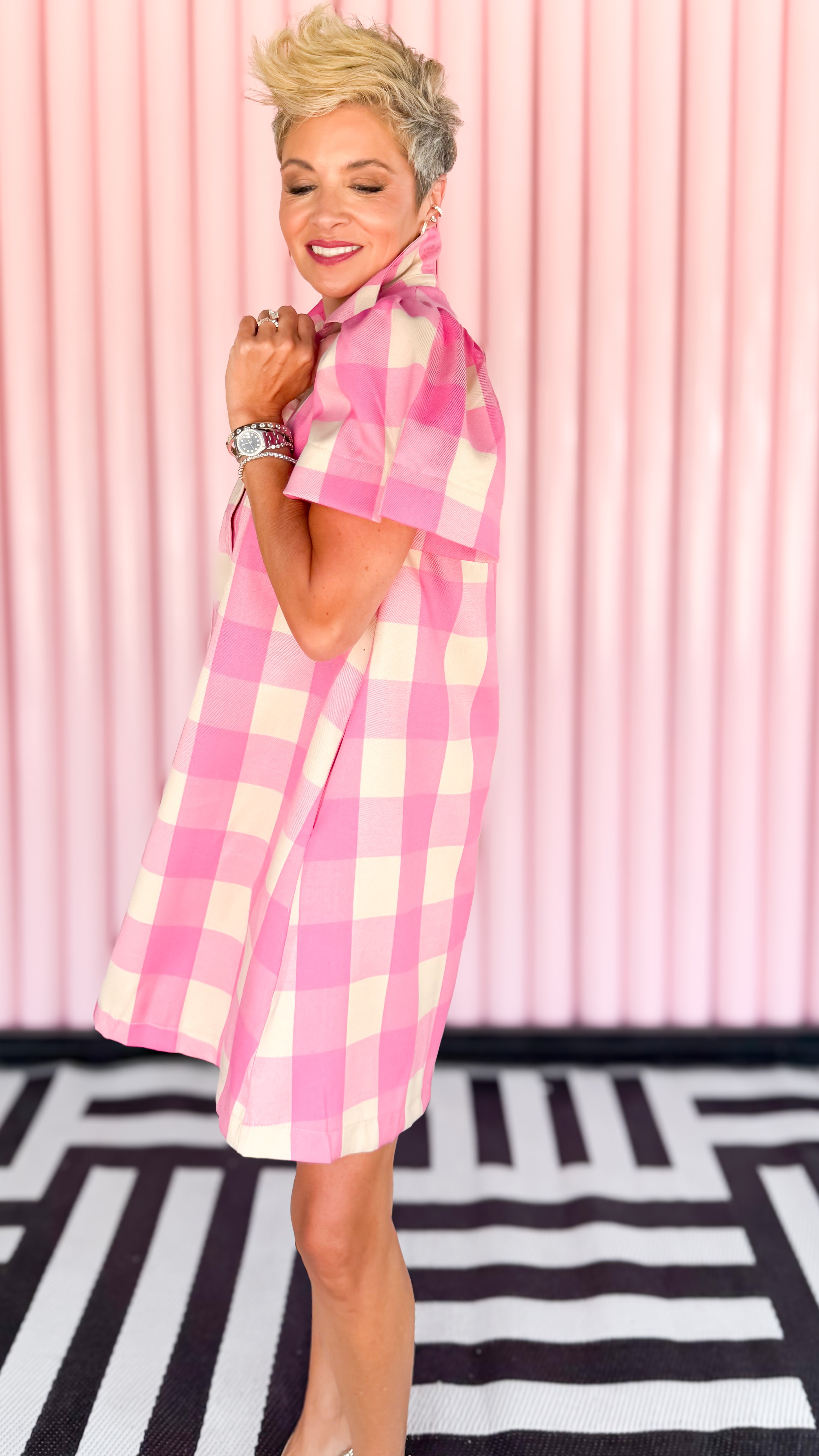 Buffalo Check Mini Dress/Pink