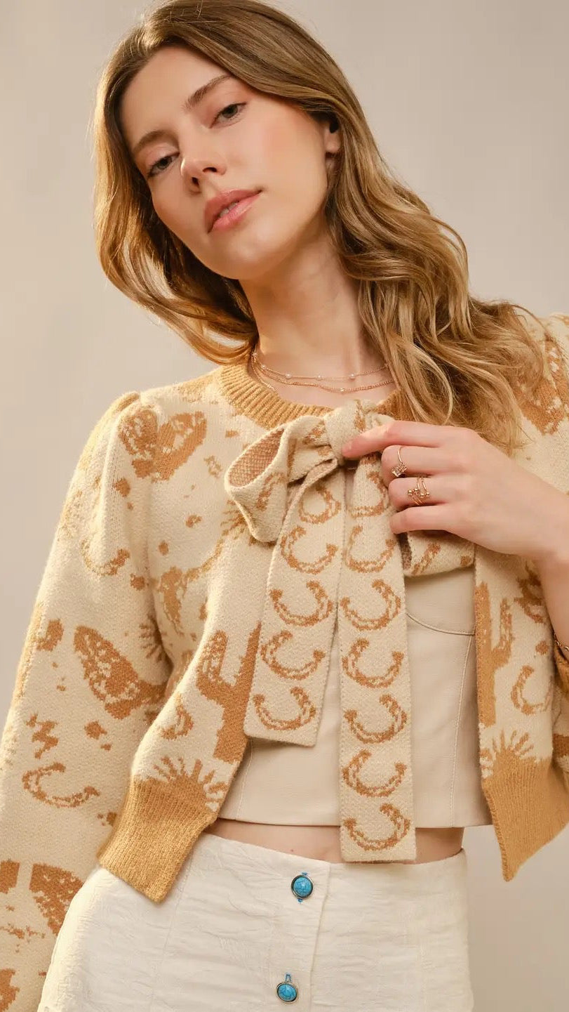 Western Motif Tie Front Cardigan - The BLVD