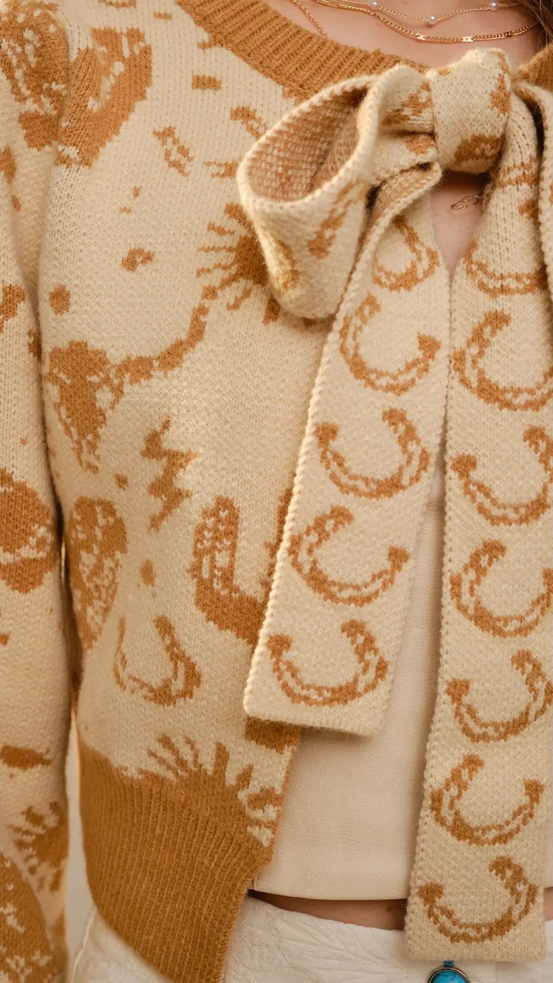 Western Motif Tie Front Cardigan - The BLVD