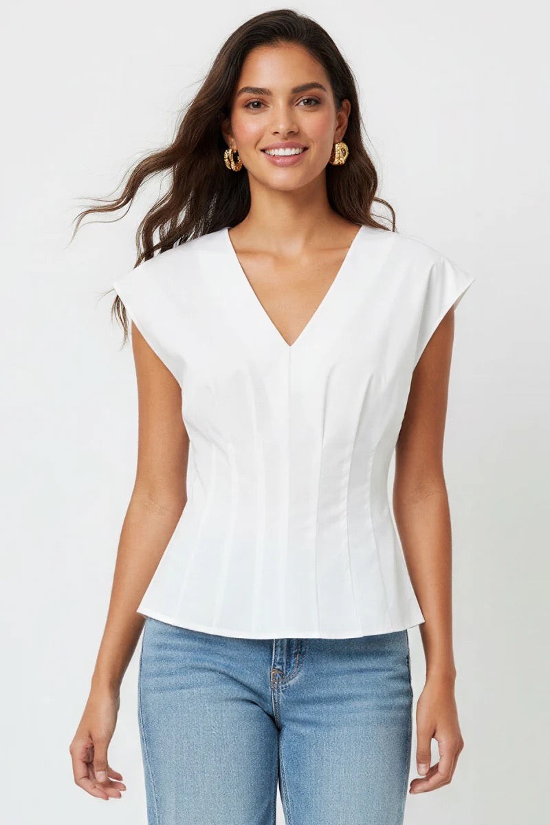 V-neck Pleated Sleeveless Top - The BLVD