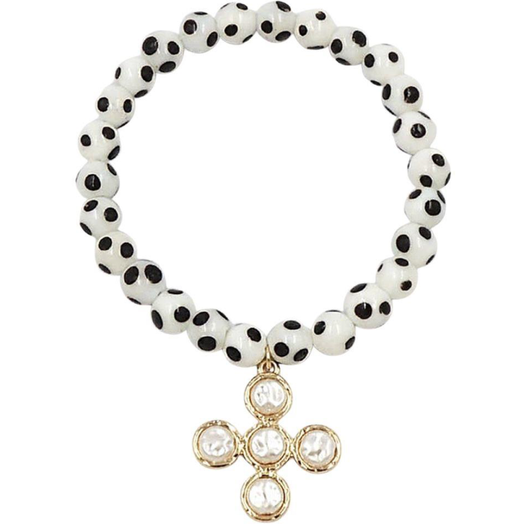 Polka Dot Beaded Cross Bracelet
