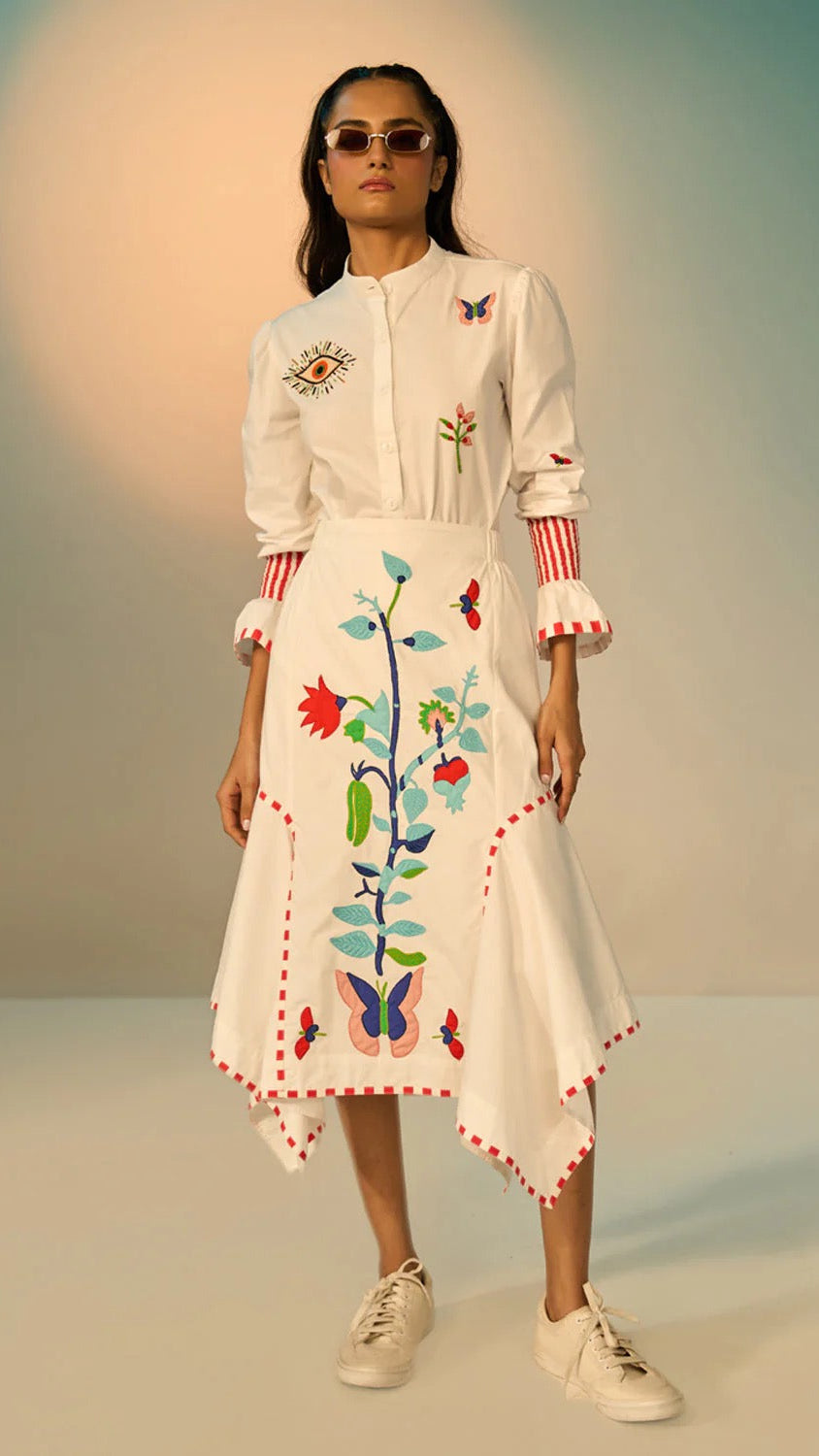 Luna Applique Skirt/White