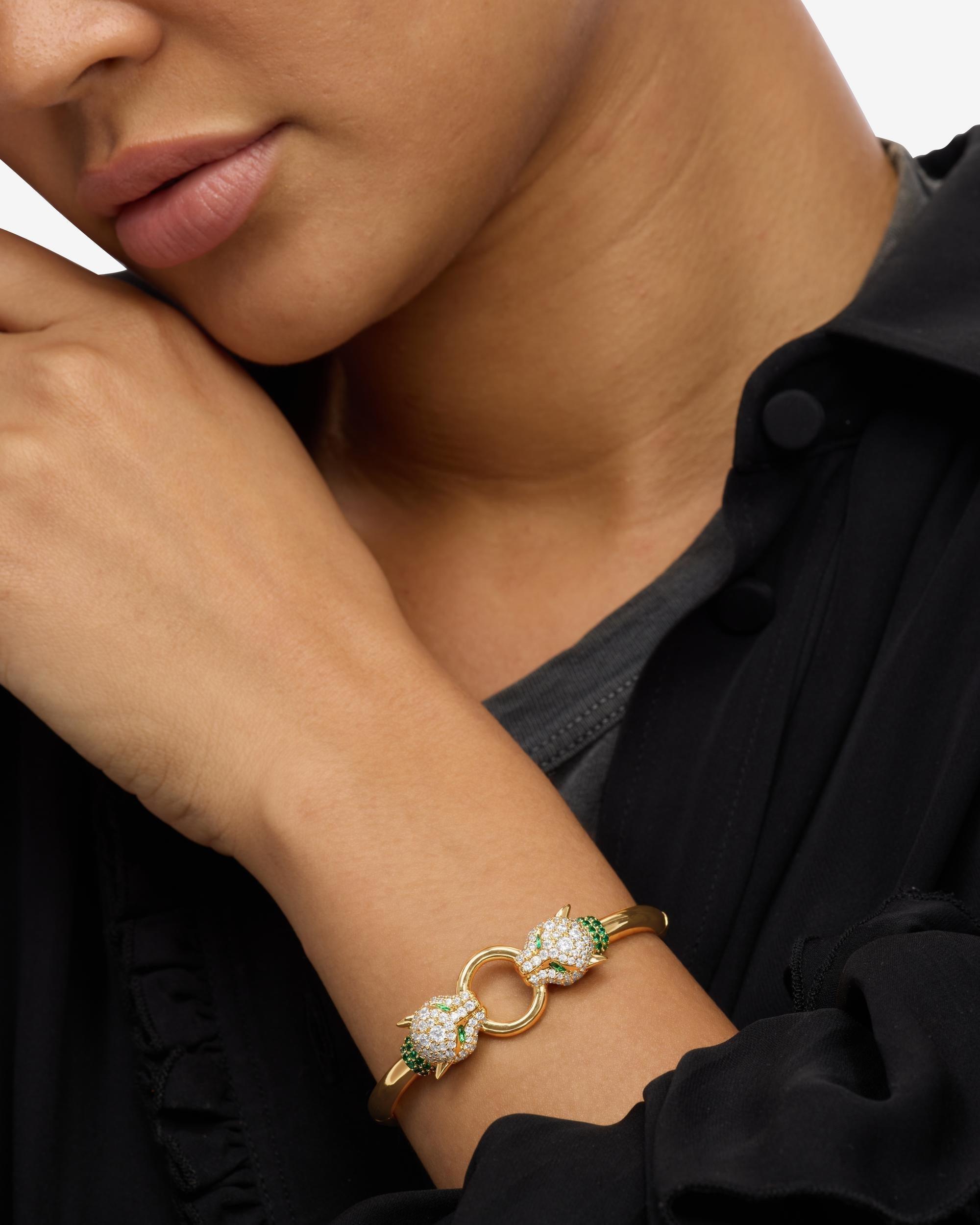 Melinda Maria Jaguar Cuff Bracelet gold, worn on wrist
