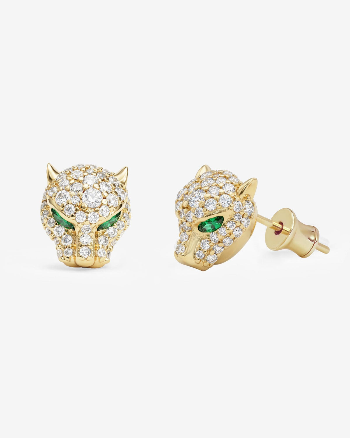 Melinda Maria Jaguar Pavé Studs in gold with simulated diamonds and emeralds