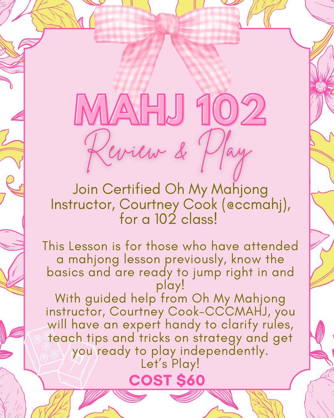 Mahjong 102 September 8th 3:30-5:30 - The BLVD